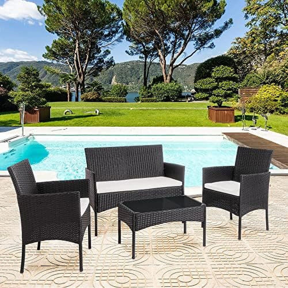 LNSETGC 4 Pieces Outdoor Patio  Sets Conversation Sets Rattan Chair Wicker Set Coffee Table Outdoor Indoor Use Backyard Porch Garden Poolside Balcony (Brown)
