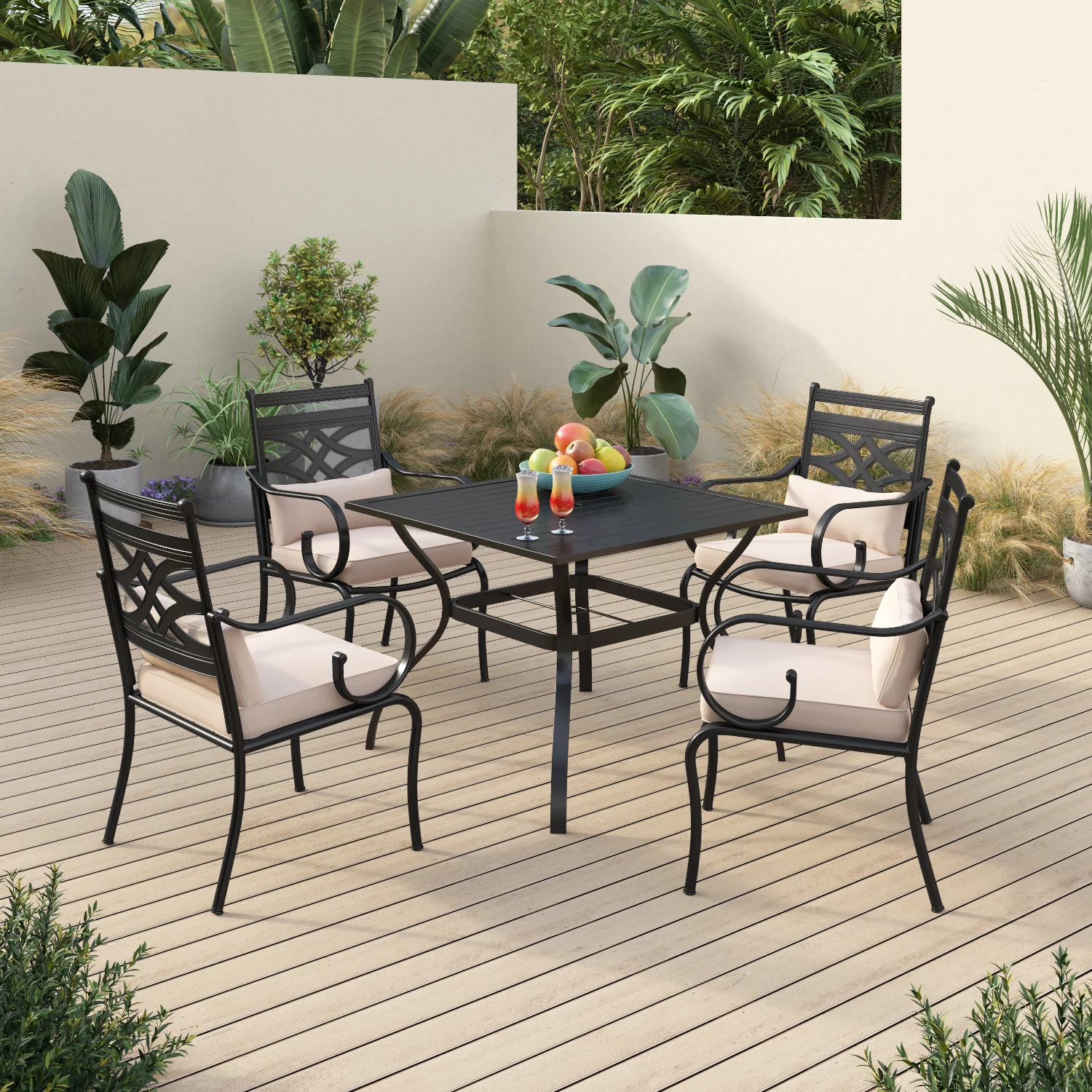 Sophia&William Steel Patio Dining Chairs Set of 4 with Beige Cushion and Pillow