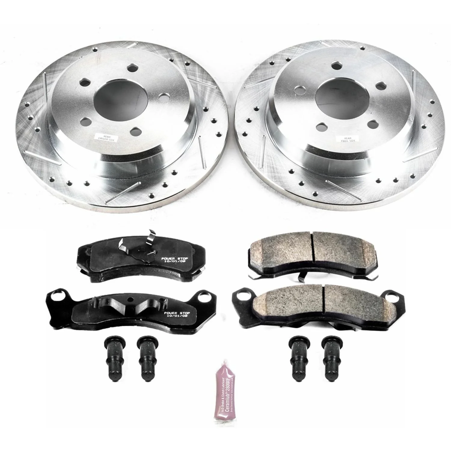 Power Stop Front Brake Kit with Drilled & Slotted Rotors and Ceramic Brake Pads K3021