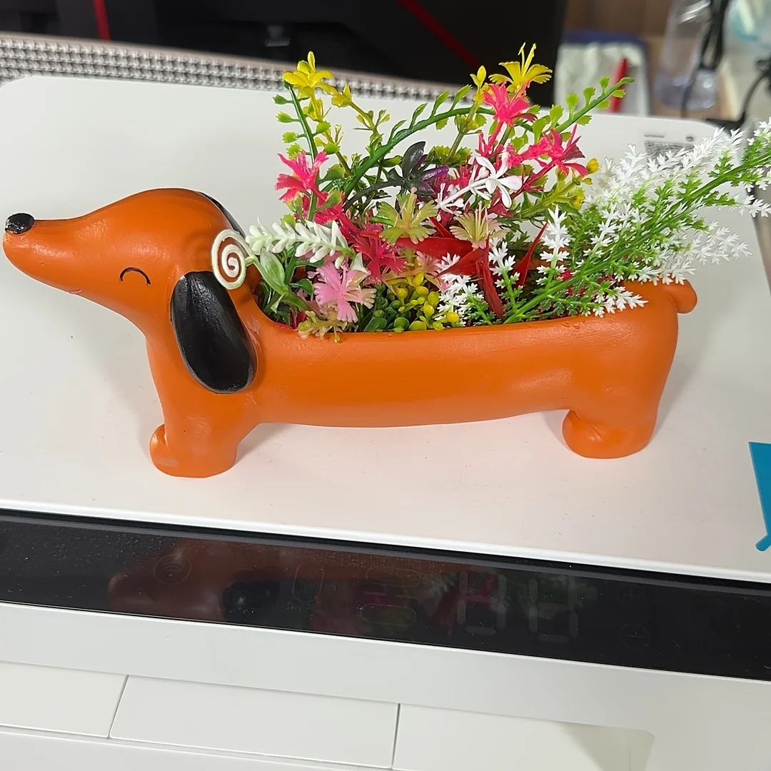 NSXXKJ Unique Dachshund Dog Resin Planter - Charming Outdoor Garden & Yard Decor, Durable Plant Pot For Landscape Enhancement