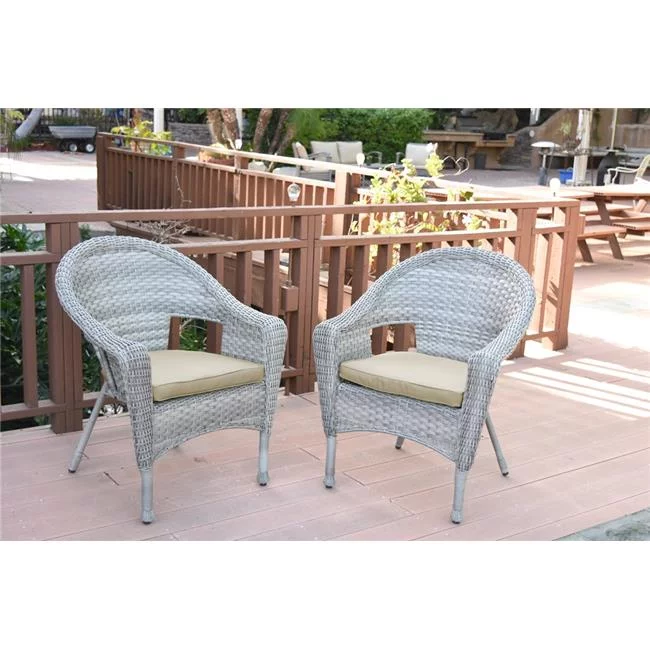 Jeco W00402G-2-FS006 2 in. Grey Resin Wicker Clark Single Chair with Tan Cushion - Set of 2