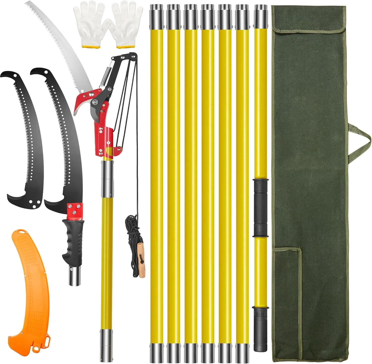 Tree Pole Pruner 6.5-26 ft Manual Tree Pruner Extendable Pole Saw for Branches Trimming, with Extendable Double Hook Saw Set, Pulley Scissors,with Storage Bag&Glove, FXGTU-185