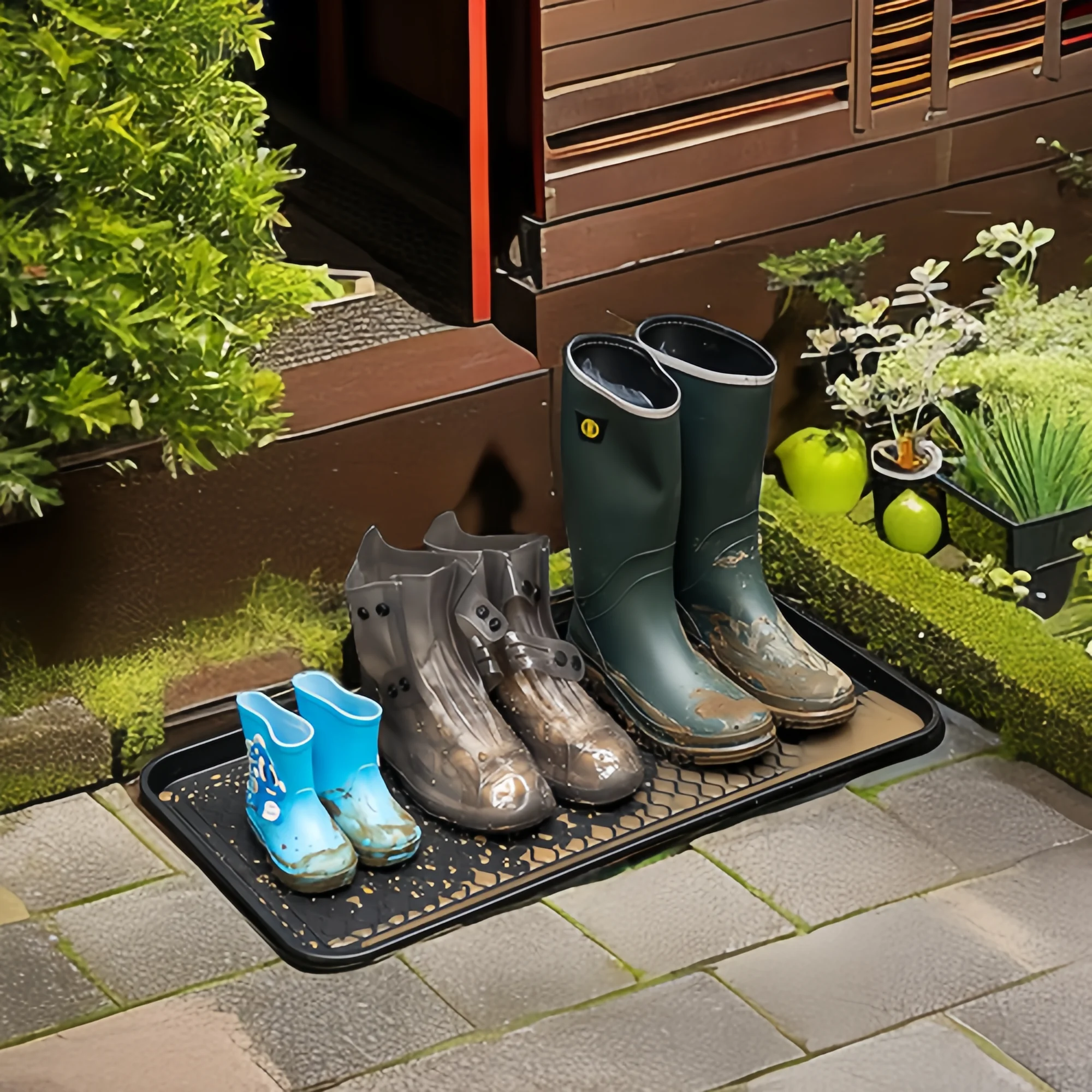 All Weather Boot Tray, 2 Pack Water Resistant Plastic, Multi-Purpose for Shoes, Pet Feeding Trays, Garden-Mudroom Entryway, Garage, Indoor or Outdoor - Medium, 24