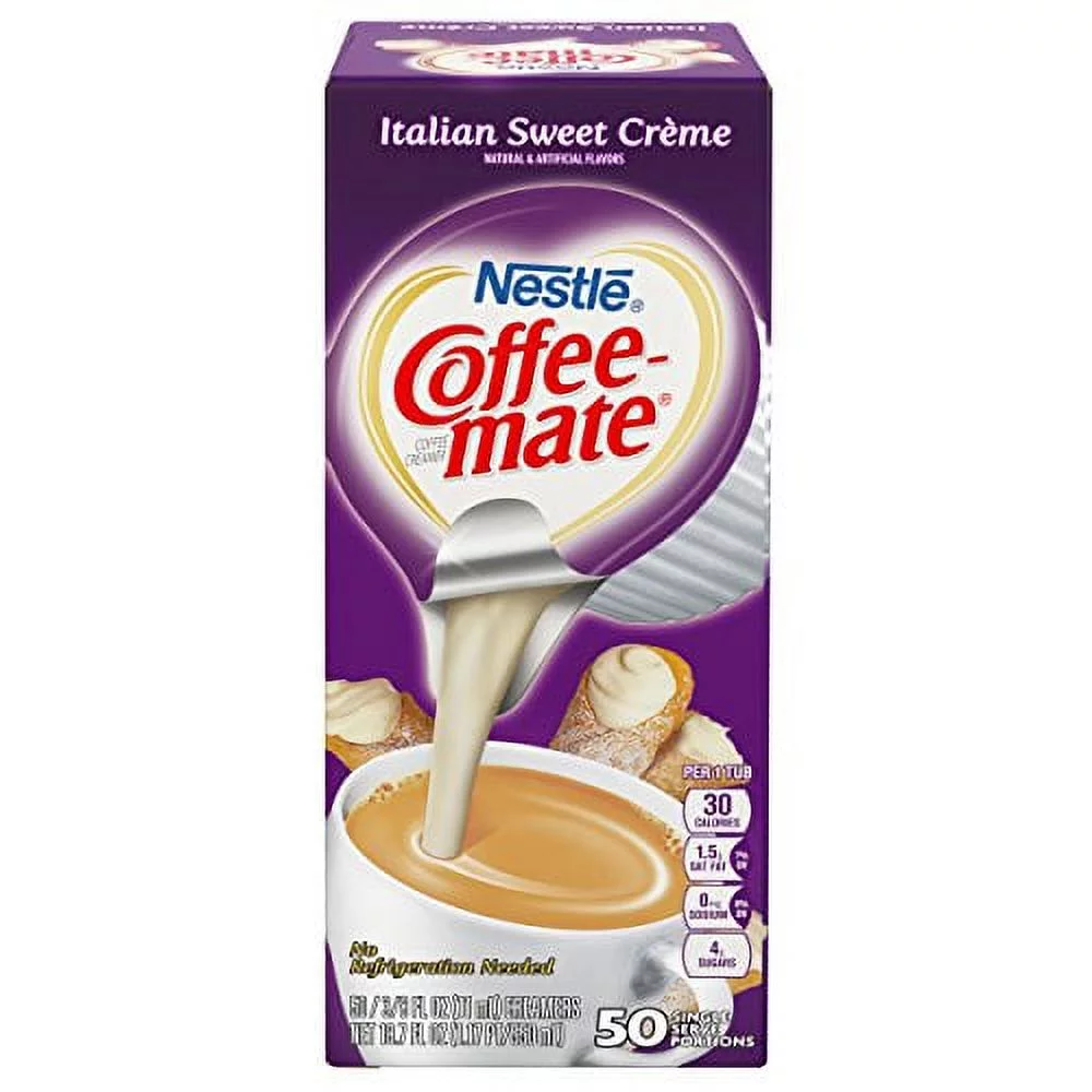 Coffee-Mate Italian Sweet Crme Liquid Creamer Single-Serve Cups, 0.38 Oz, Box Of 50 Cups