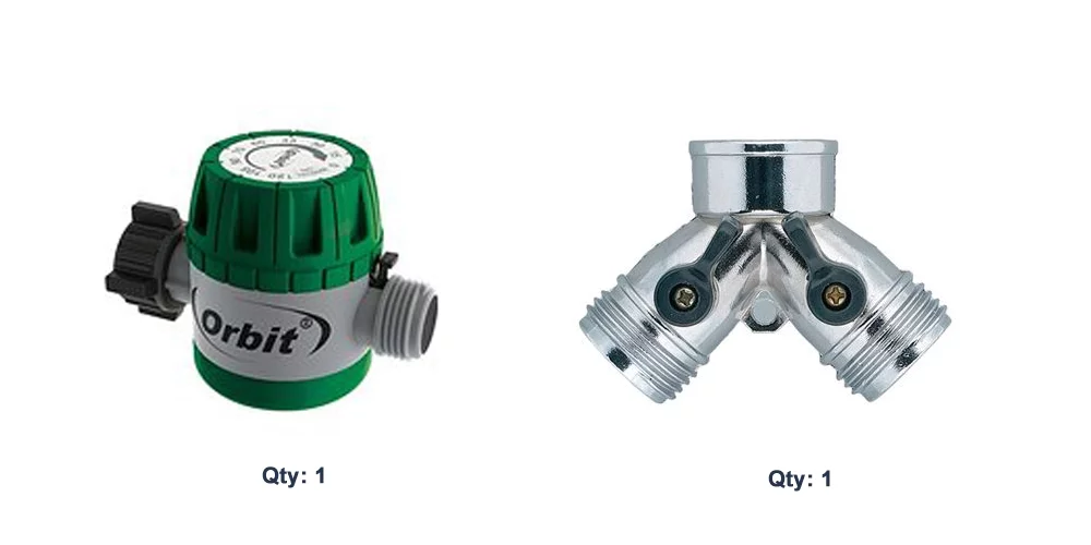 Orbit Mechanical Hose Faucet Timer and Zinc Faucet Hose Y bundle