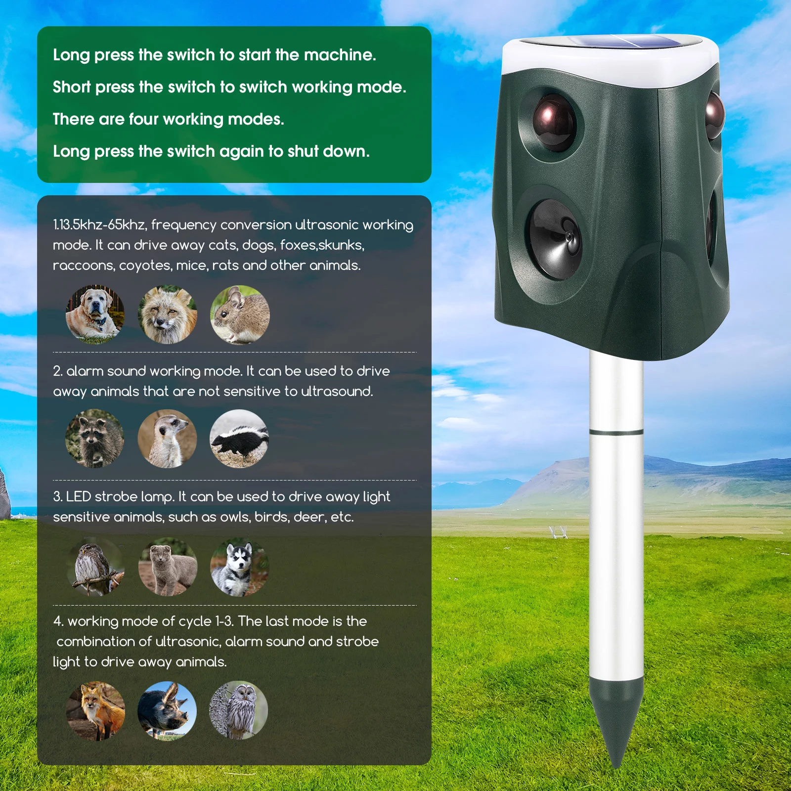 JahyShow New Solar Ultrasonic 360 Degree Snake Repellent Mouse Rodent Repellent Animal Repeller