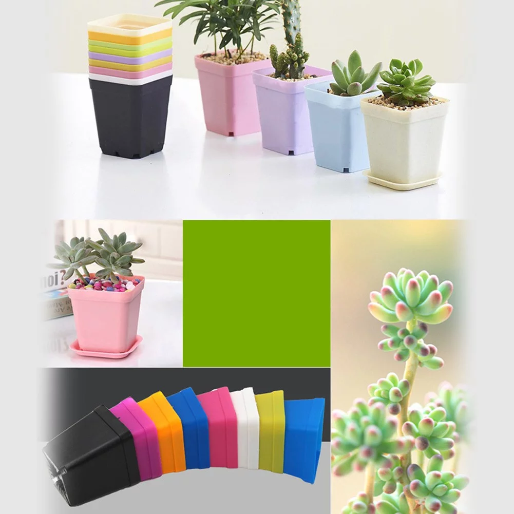 10 Pcs Succulent Small Square Flower Pot Plastic Frosted Square Pot Garden Tools