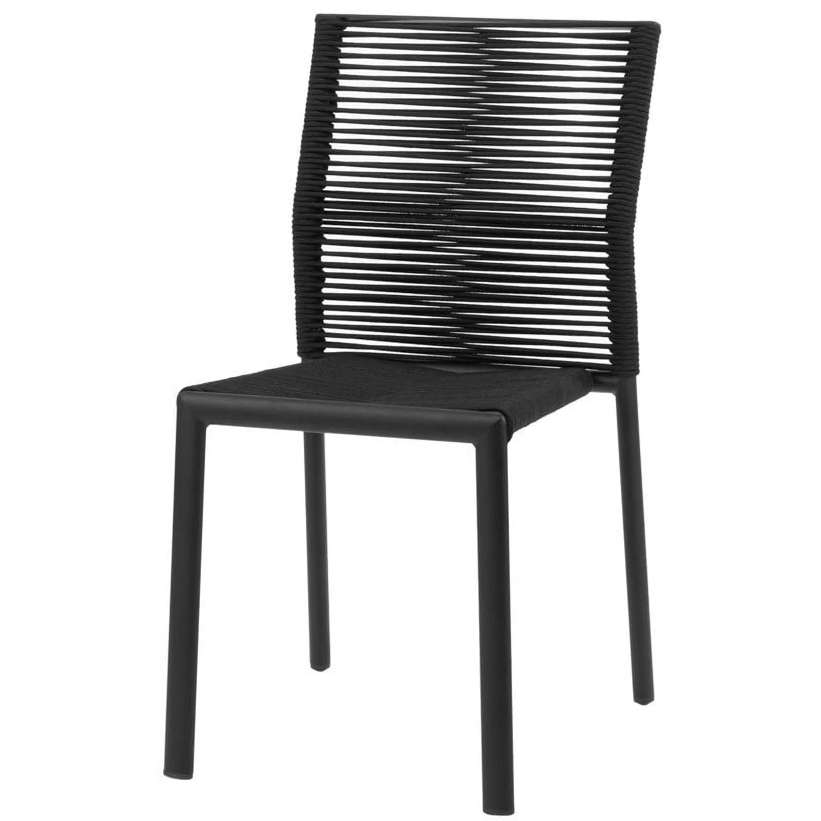 Home Square Aluminum Frame Patio Dining Side Chair in Black Rope - Set of 2