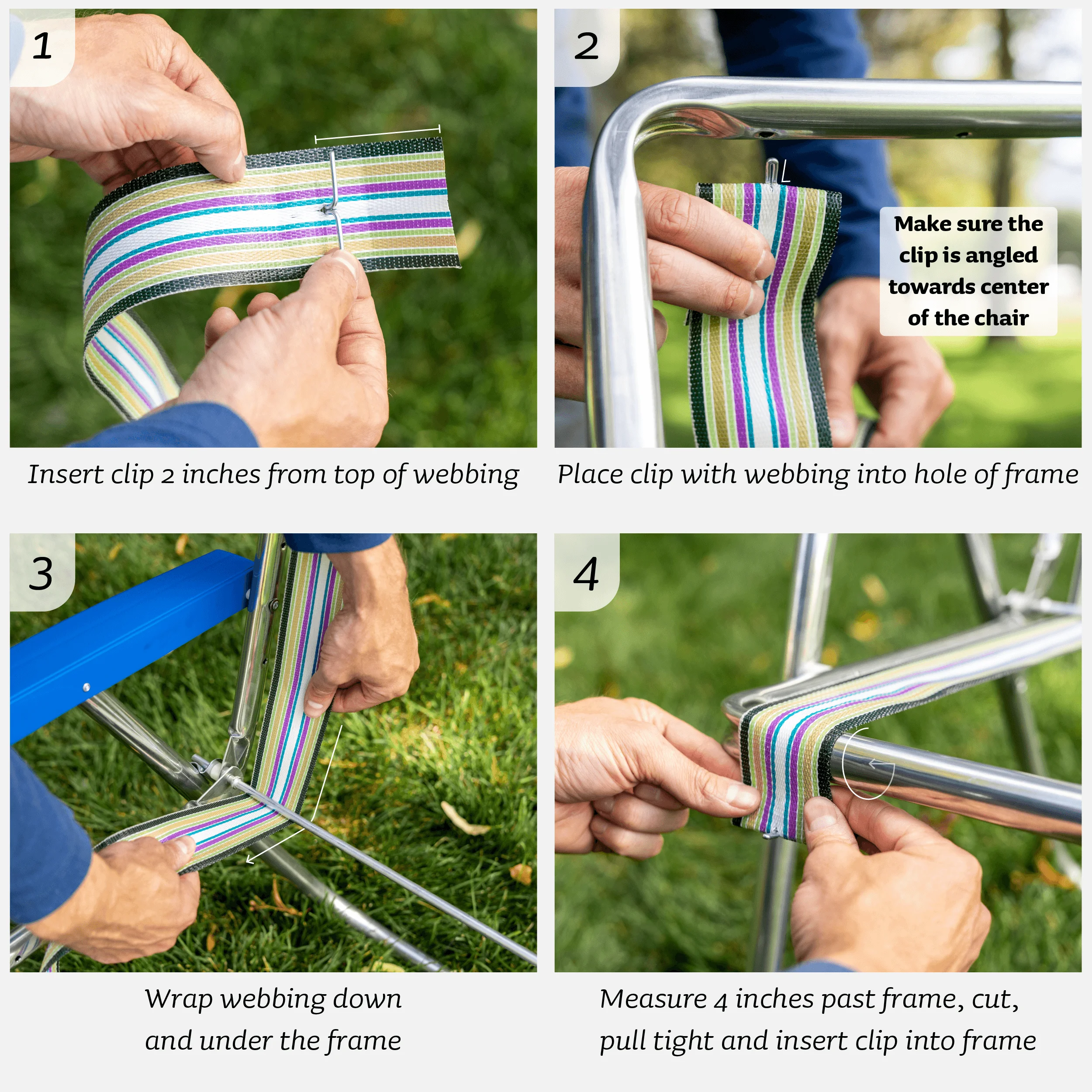 Lawn chair USA Green and White Webbing Crafted from UV Resistant Polypropylene Durable Straps