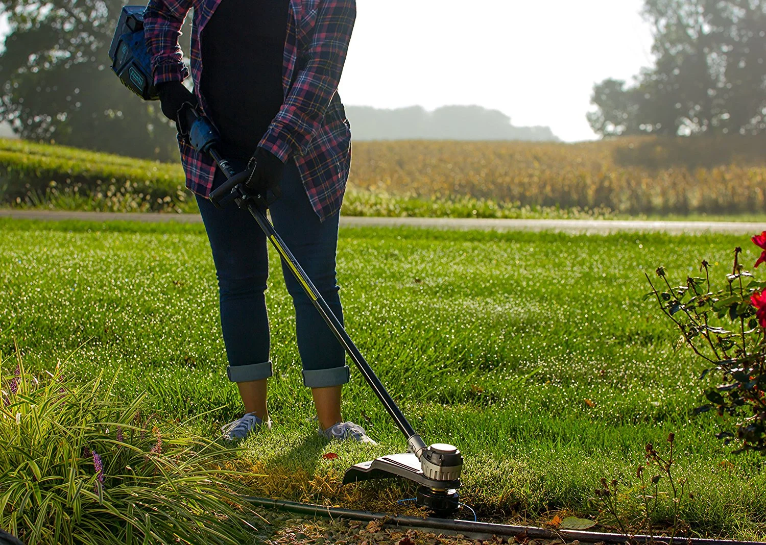 Zombi 15 in. 58 Volt Lithium Cordless Electric Straight Shaft String Trimmer, 4Ah Battery and Charger Included