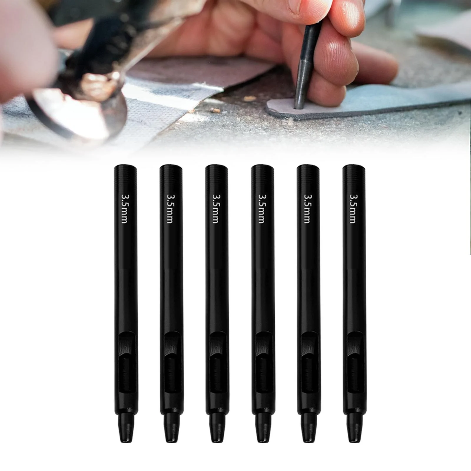 perfeclan 6Pcs Leather Hollow Punching 3.5mm Round Hole Punch Heavy Duty Leather Belt Punch Tool DIY Craft for Bags Leather Belt Canvas