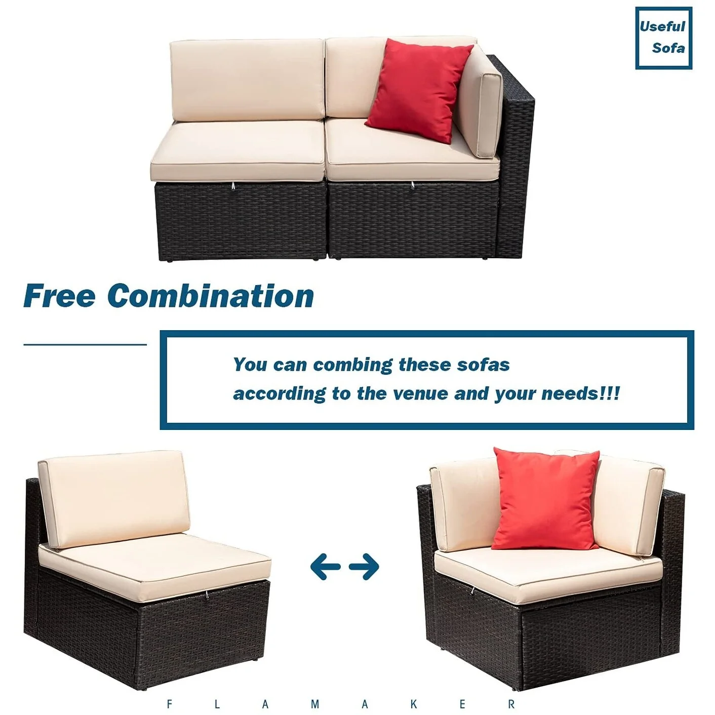 Homall  2 Pieces Patio Furniture Set PE Rattan Sofa Chair Set, Beige