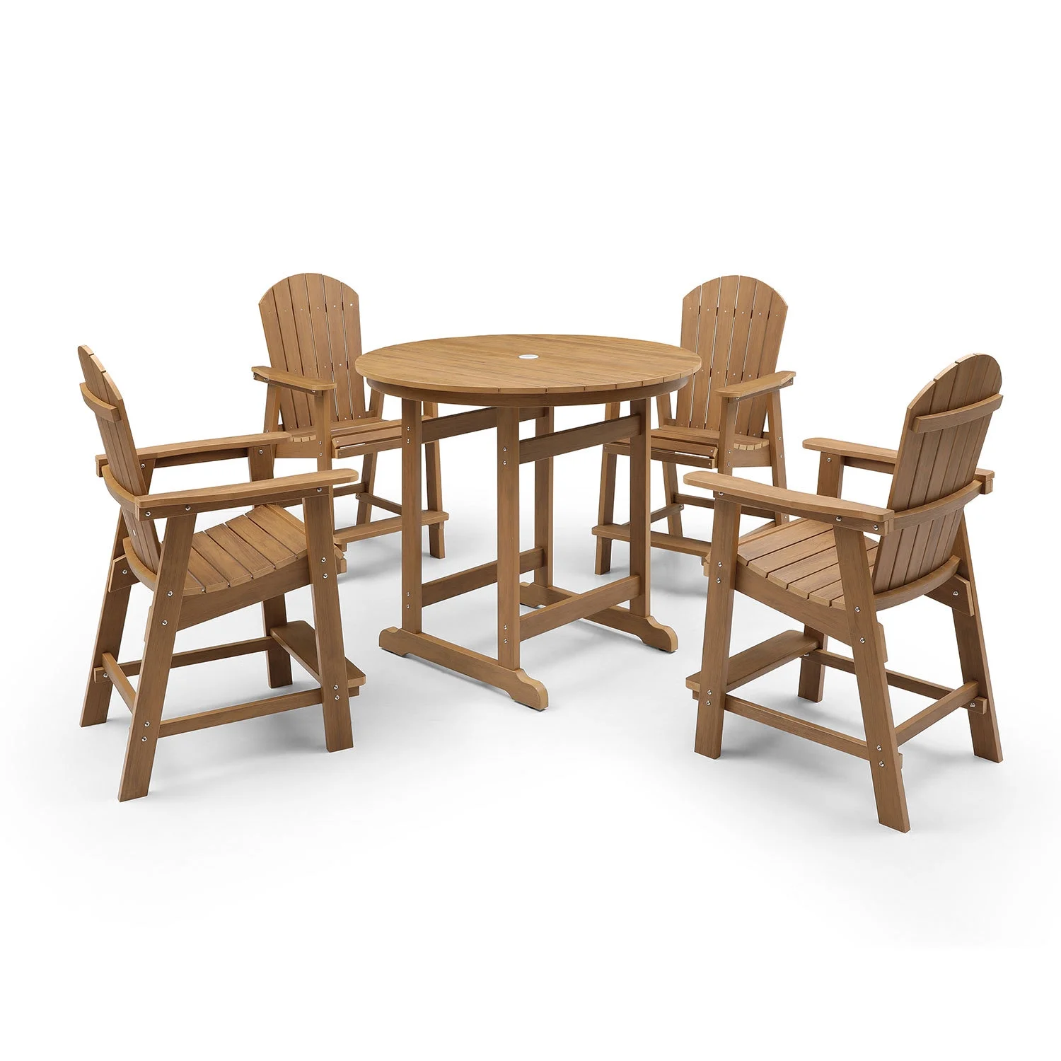 Upgrade your outdoor space with this stylish and durable 4-person outdoor bar set featuring an elegant teak finish. Perfect for deck  pool  backyard  and balcony  this HIPS bar table set