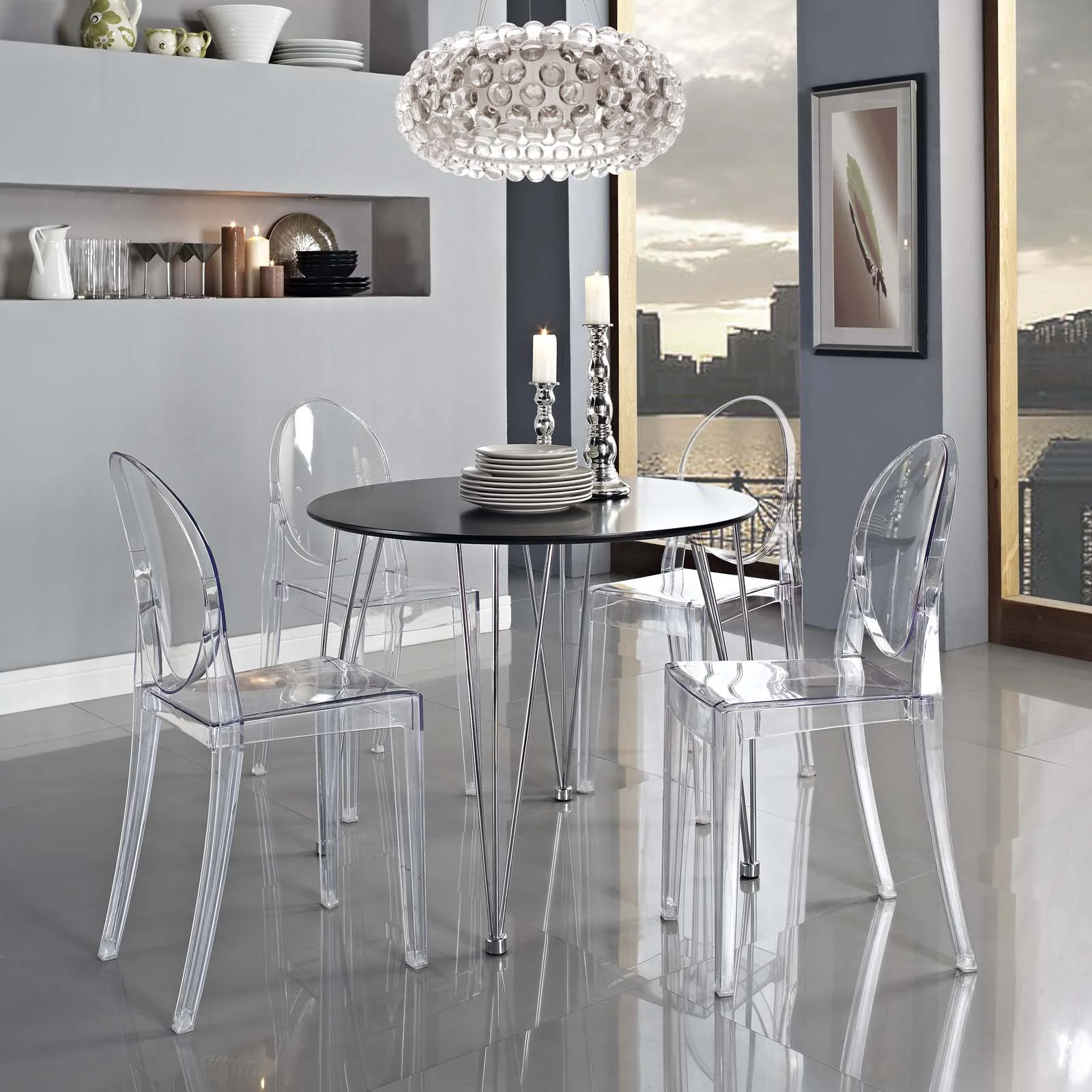Side Dining Chair, Clear, Plastic, Kitchen Cafe Bistro Hospitality Restaurant, Modern Contemporary HB32537