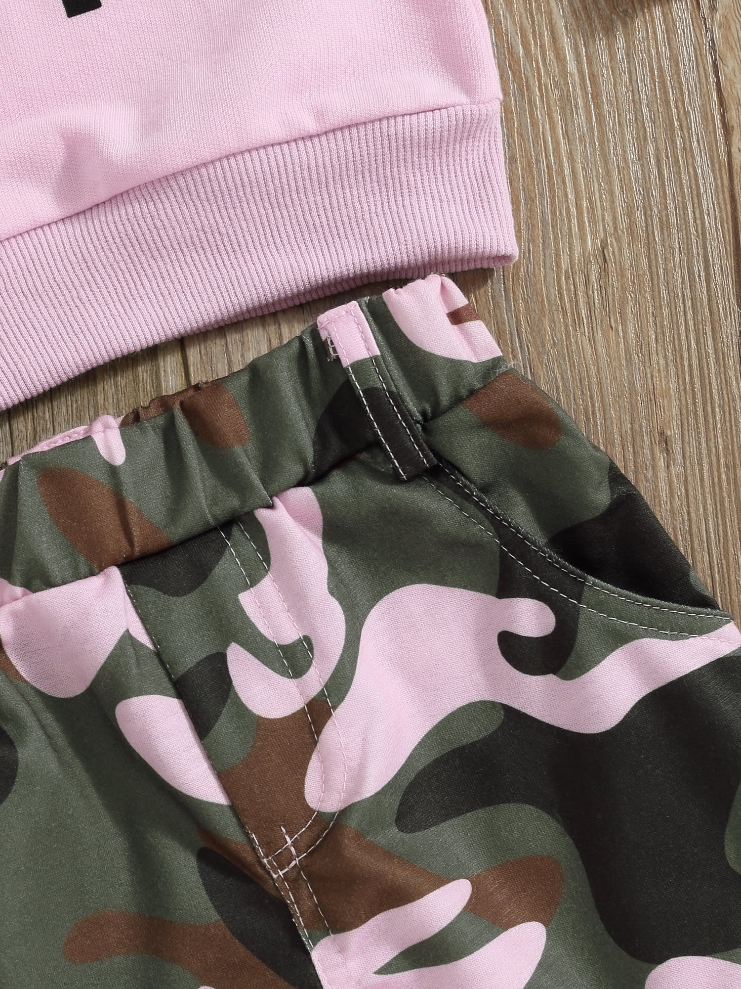 Toddler Baby Girls Fall Clothes Letter Print Long Sleeve Sweatshirt and Camouflage Pants Set 2PCS Infant Outfit
