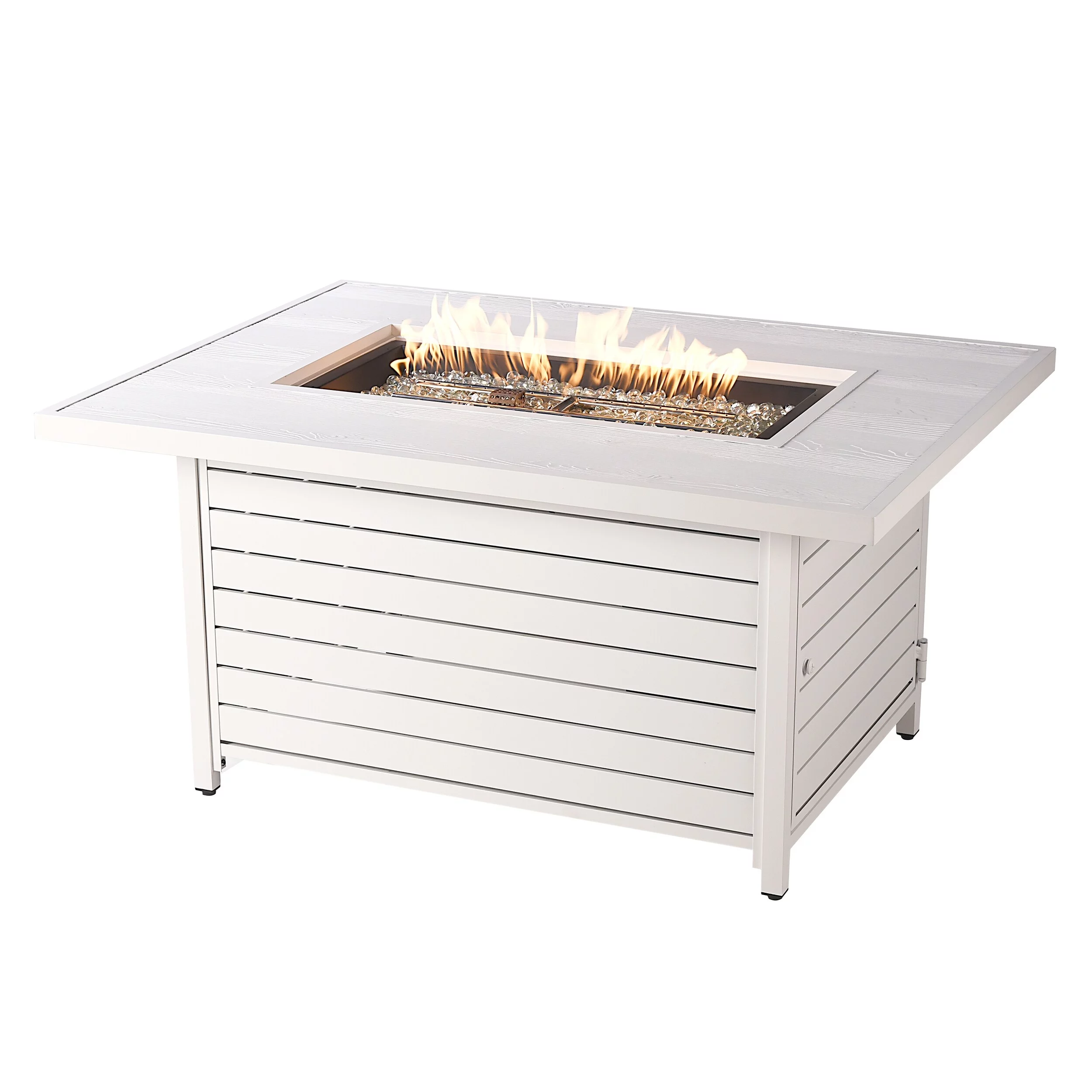 Rectangular 48 in. x 36 in. Aluminum Propane Fire Pit Table, Glass Beads, Two Covers, Lid, 57,000 BTUs - N/A Brown