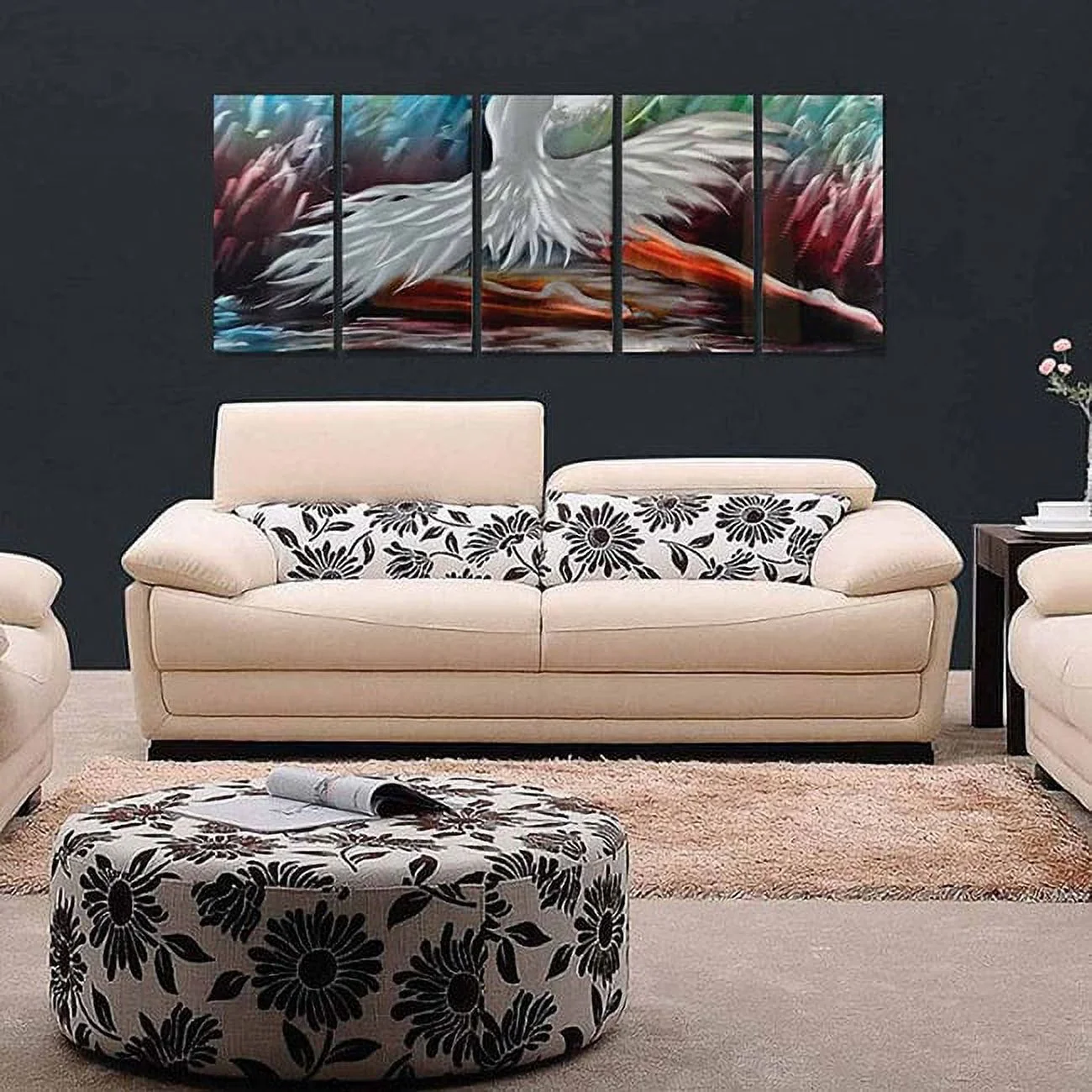 Metal Artscape MA10108 59 X 24 in. The Swan Princess 5-Paneled Handmade Metal Wall Art