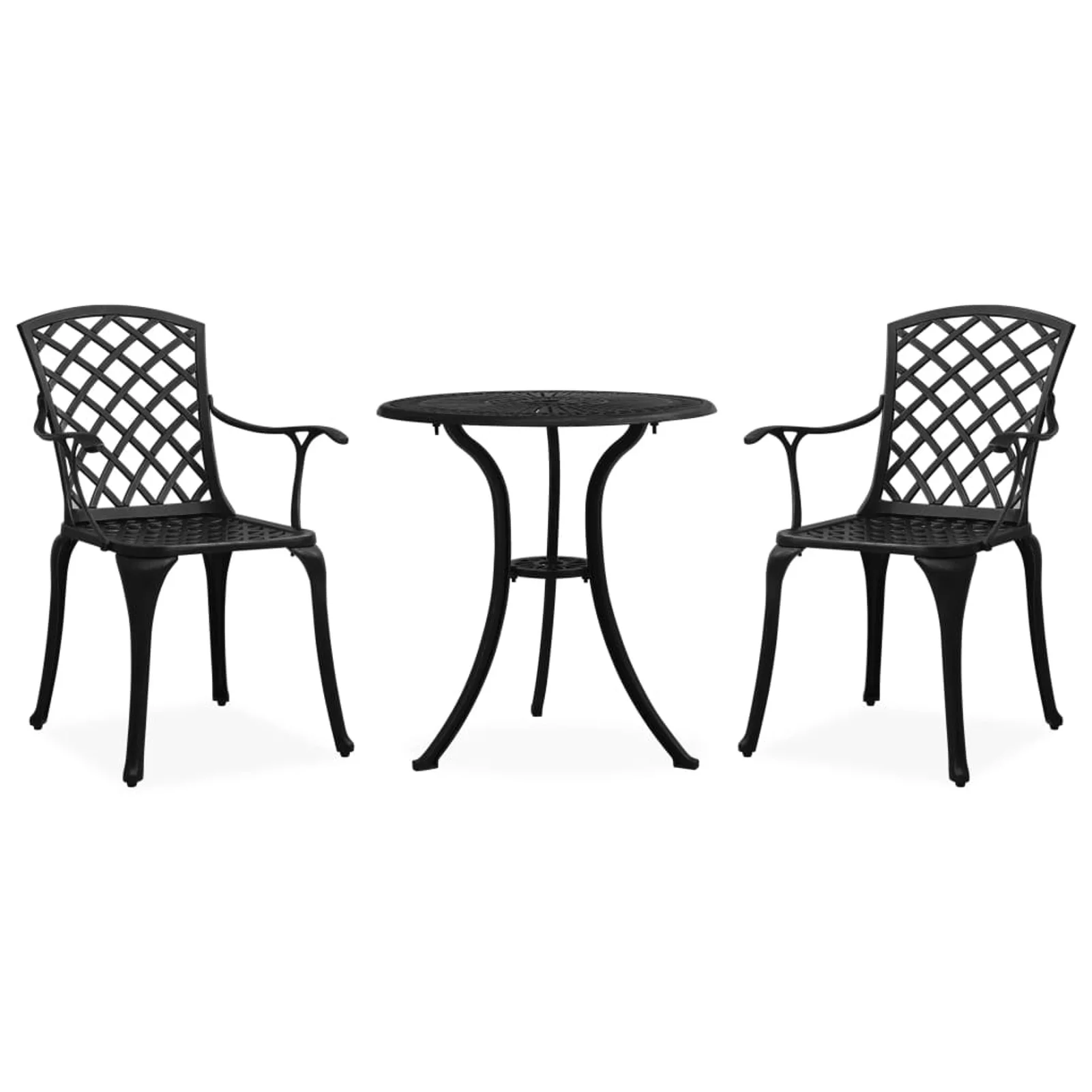 Dcenta 3 Piece Bistro Set Cast Aluminum Black Coffee Table and 2 Chairs Bar Set for Garden, Lawn, Courtyard, Terrace