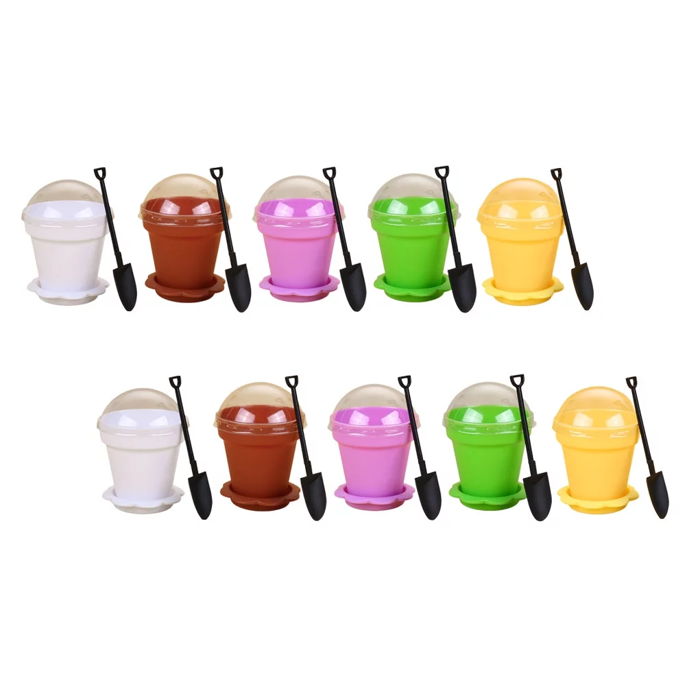 Qumonin 10 Cupcake Plant Pots with Saucers & Shovel Set - GANAZONO