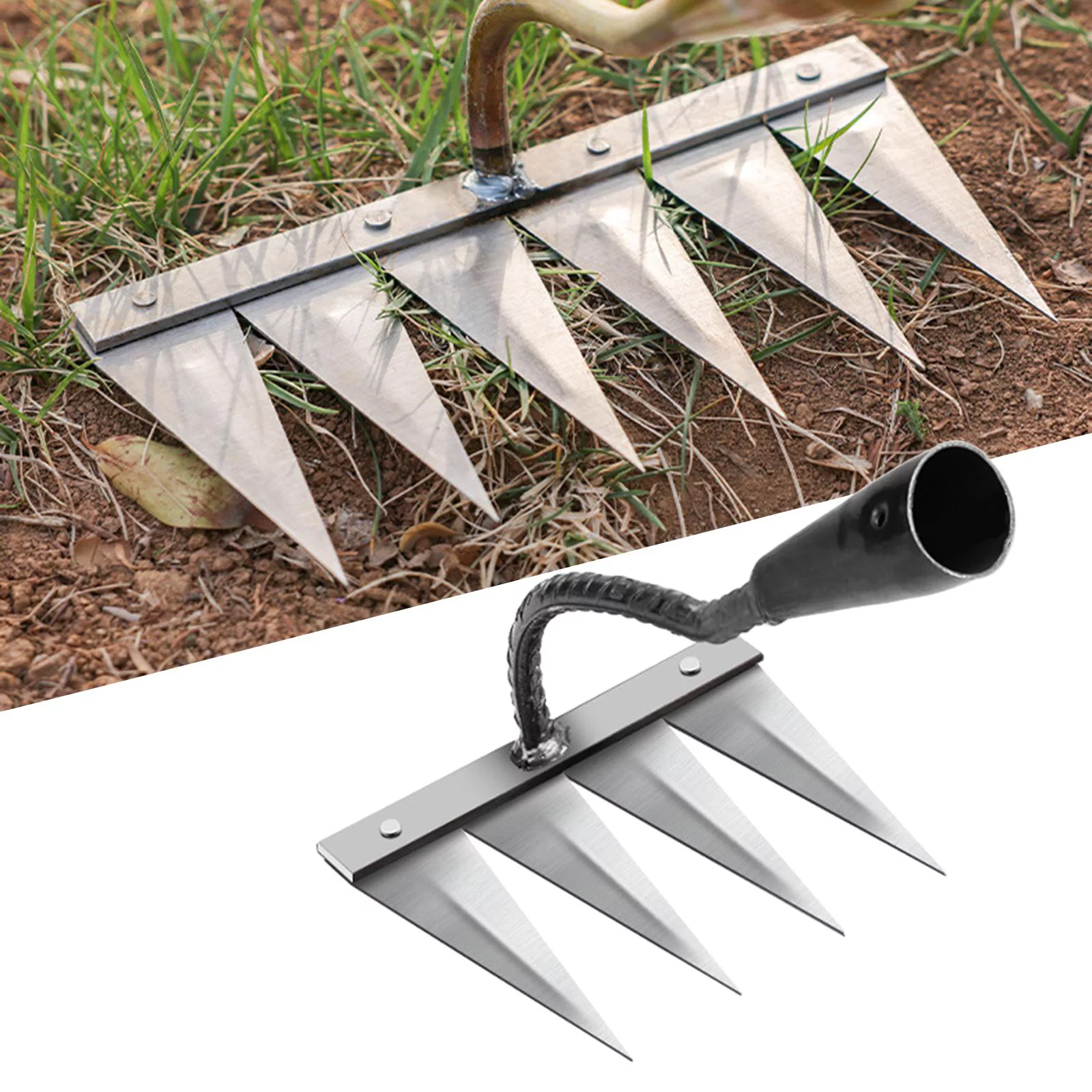 Multi sizes Hollow Hoe for Weeding Gardening,Hand Held Hardened Hollow Weeding Hoe,Garden Weeding Tools for Weeding,Loosening,Landscaping , 4 Tooth Steel