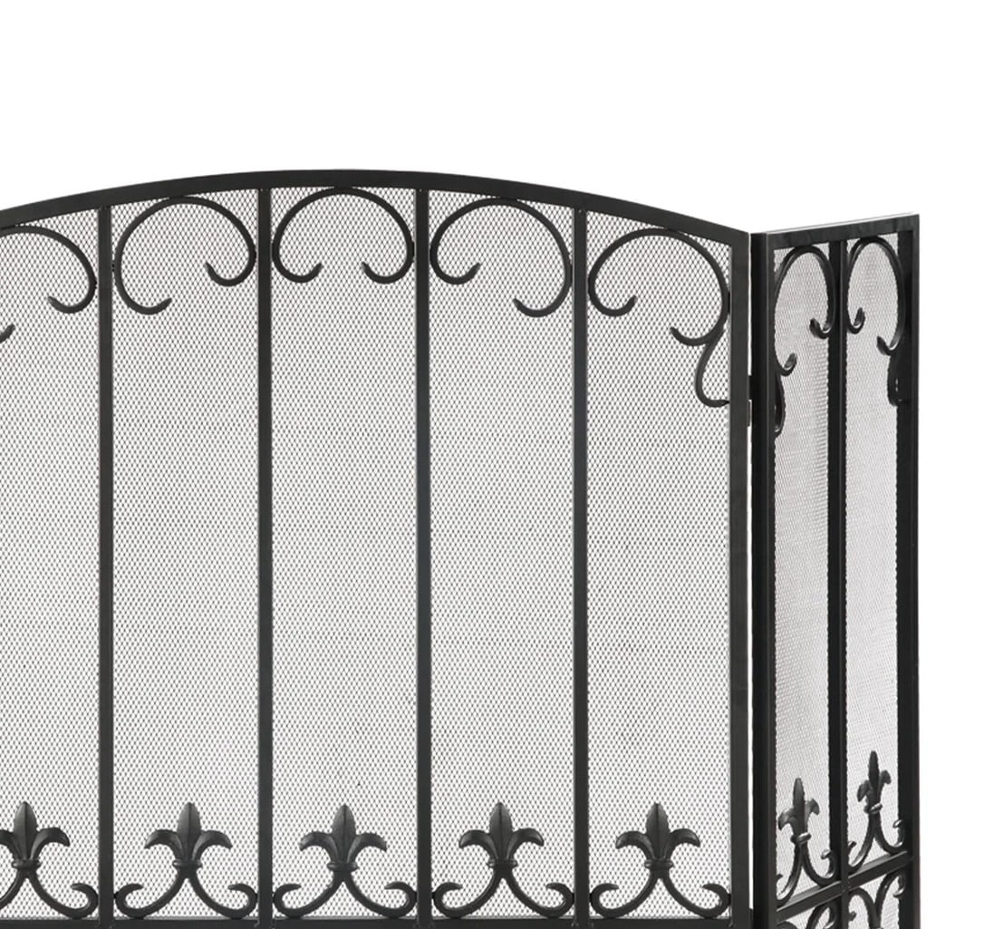 SPI Fleur de Lis 3 Panel Iron Fireplace Screen