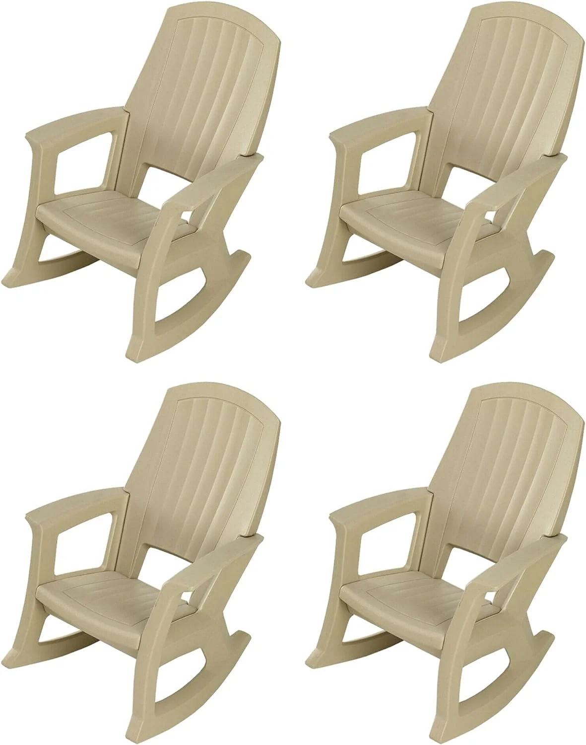 Plastics Rockaway Heavy-Duty All-Weather Plastic Outdoor Porch Rocking Chair for Home Deck and Backyard Patios, Tan (4 Pack)