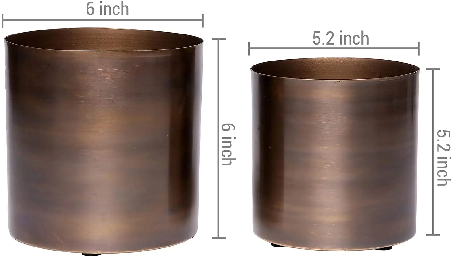 MyGift Cylindrical 6 inch and 5 inch Antique Tone Metal Indoor Planters, Bronze