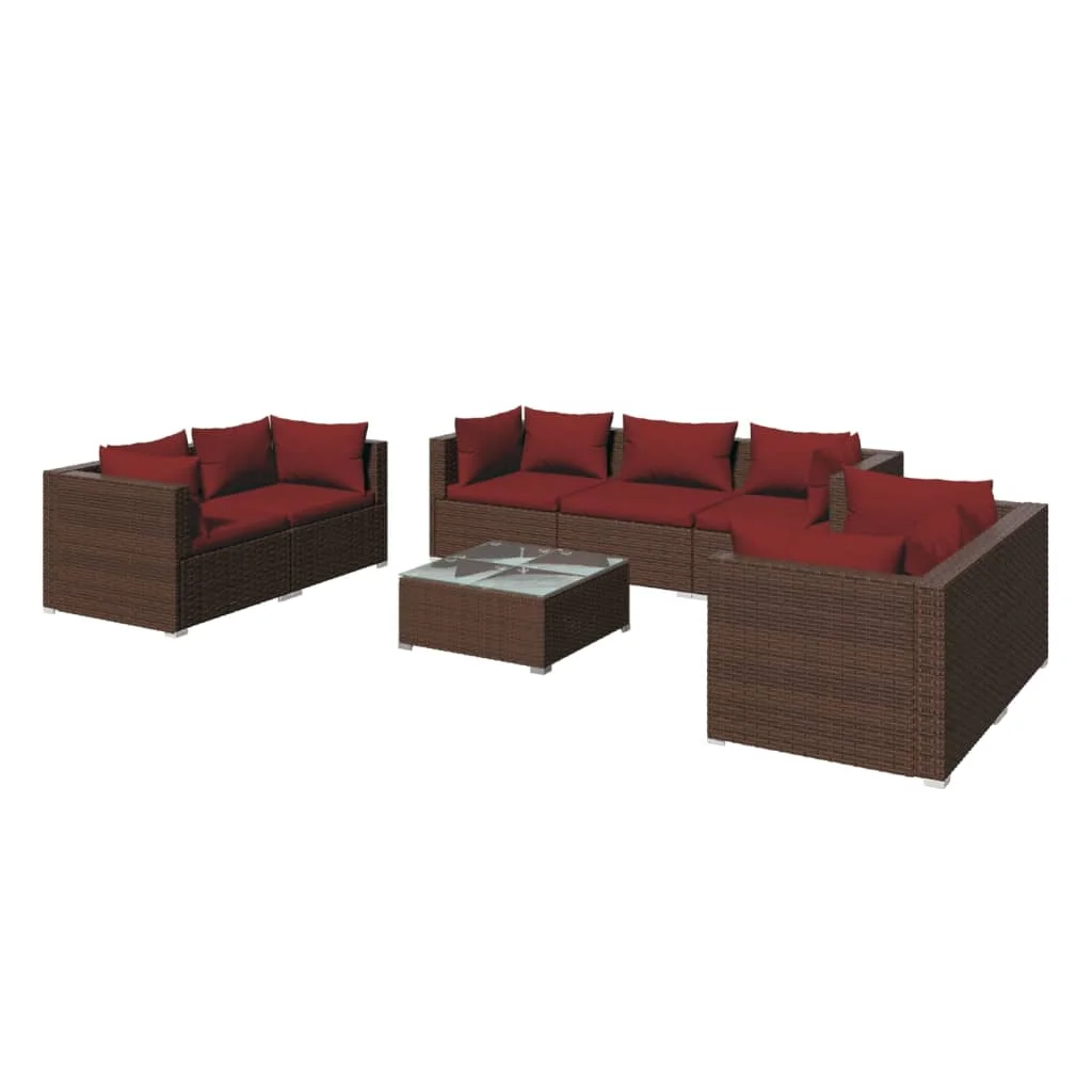 Anself 8 Piece Patio Set with Cushions Poly Rattan Brown