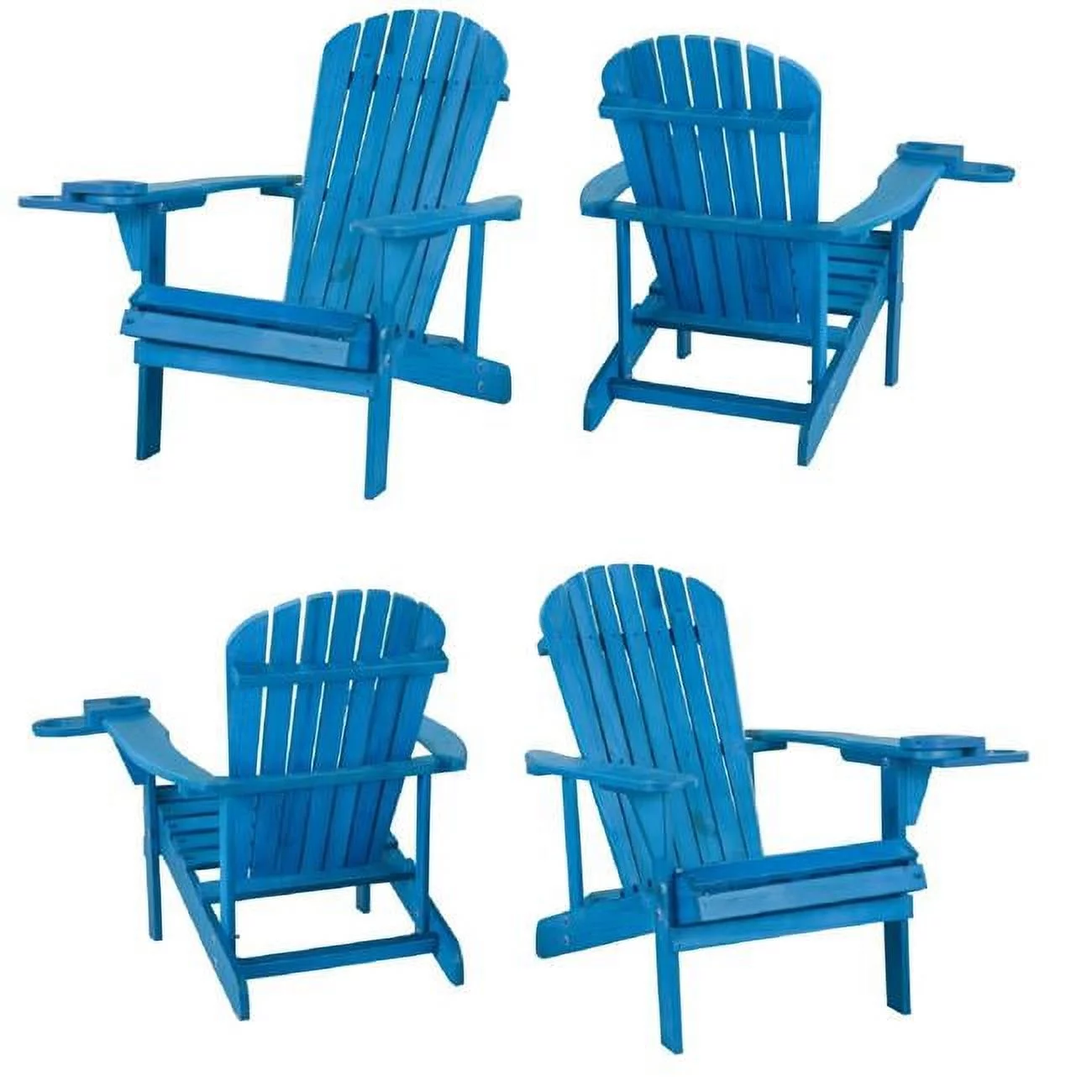 Earth Collection Adirondack Chair with Phone & Cup Holder, Sky Blue - Set of 4