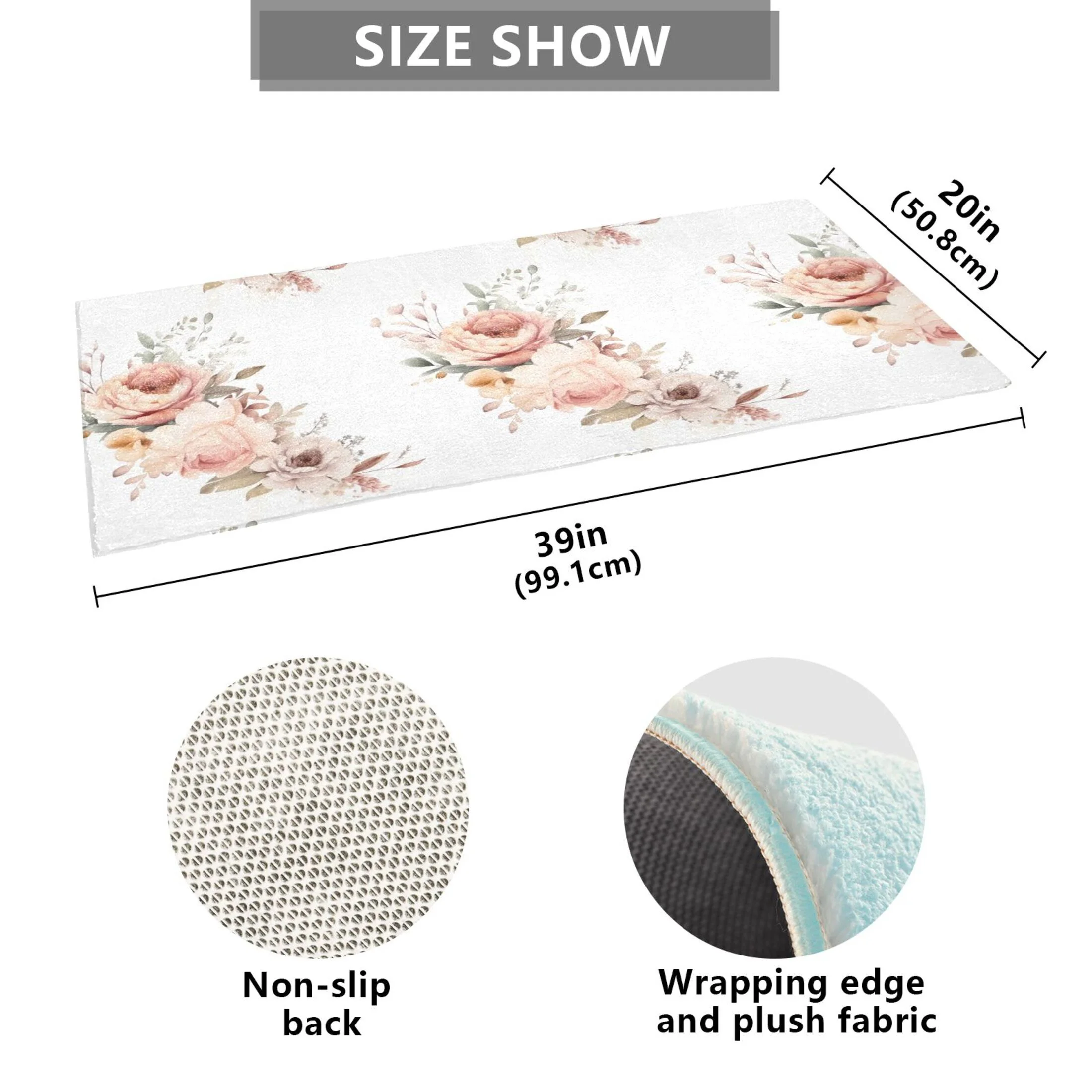 Peony Flowers Luxury Kitchen Rug Non Slip Bathroom Plush Mat Shaggy Bedroom Carpet 39