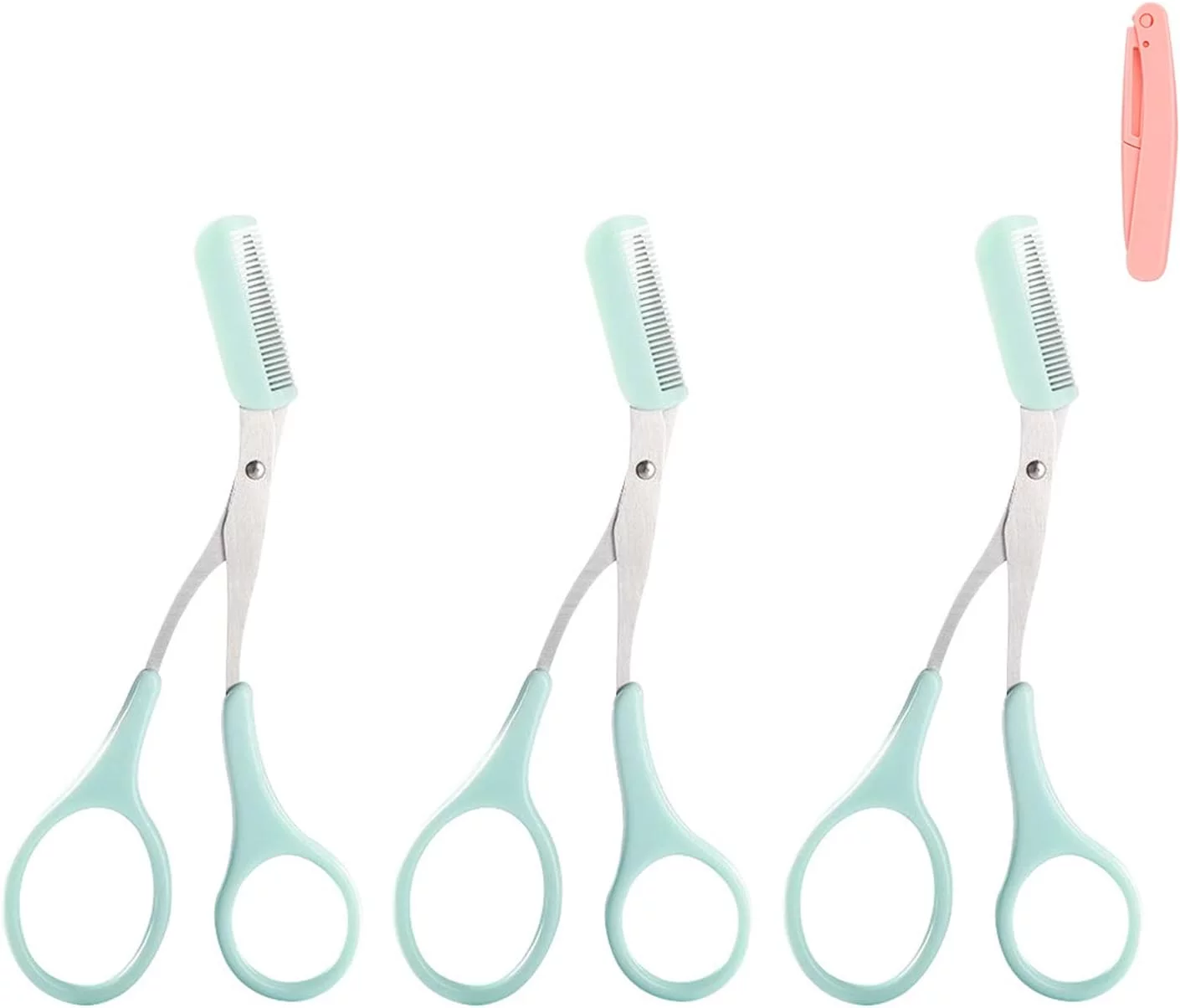 Eyebrow Scissors, Eyebrow Trimming Scissors, Eyebrow Scissors with Comb, Eyebrow Tools for Women (3Pcs Green)