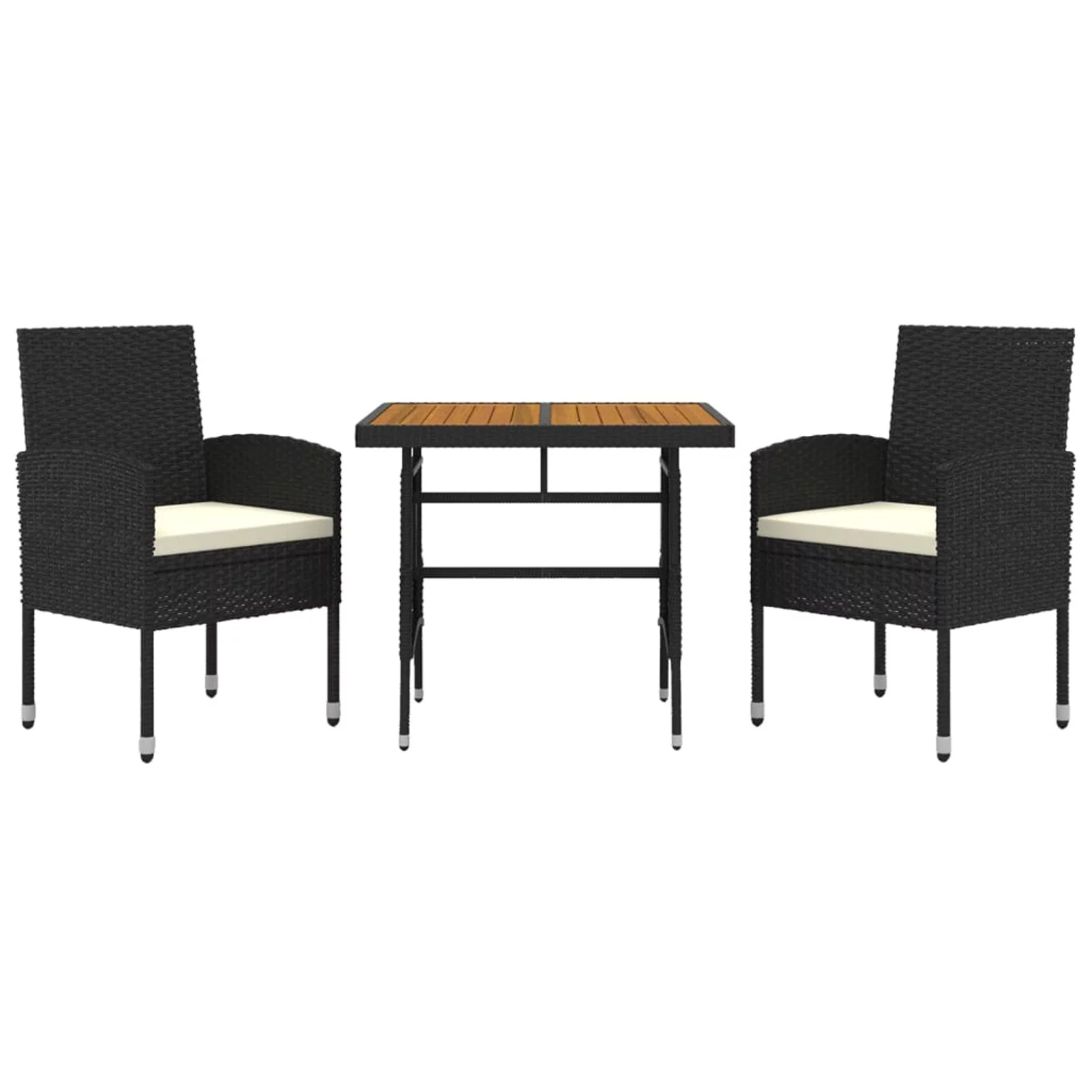 walmeck 3 Piece Patio Dining Set Poly Rattan Black