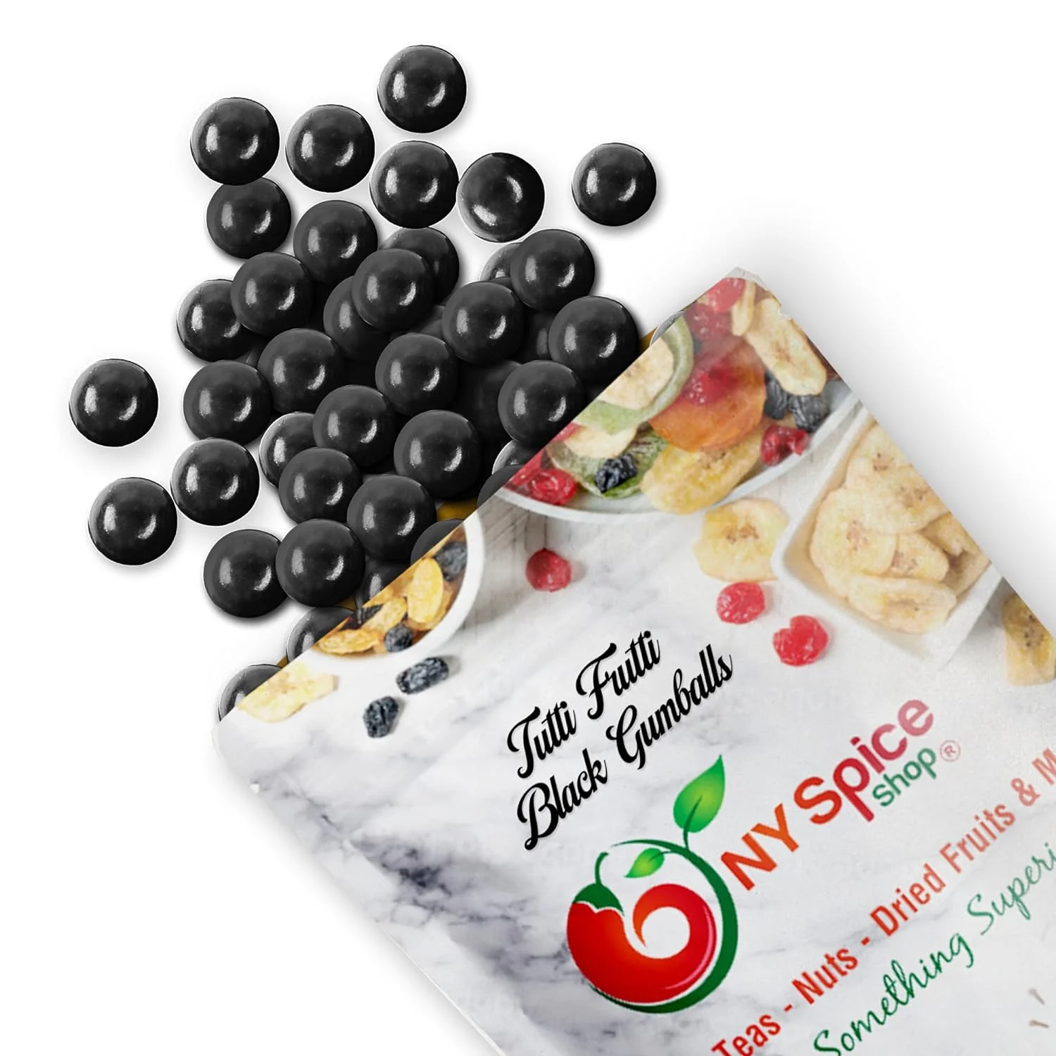 NY SPICE SHOP Black Gumballs - 1 Pound - Approx. 50 Pieces Per Pound - Tutti Frutti Flavor