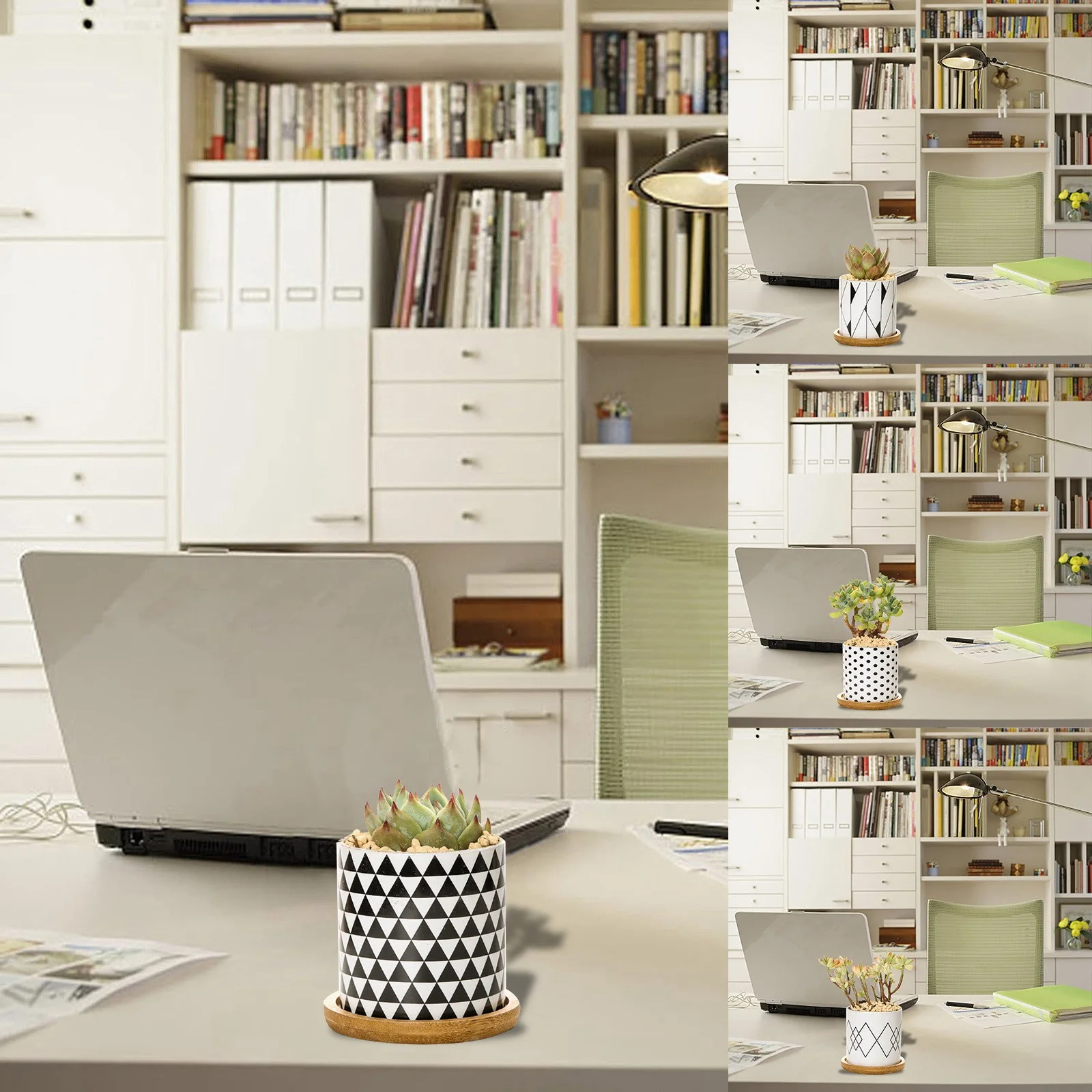 TIIFSWHS 4PCS Geometric Patterns Flower Pot With Hole Creative Funny Planter For Indoor Outdoor For Pencil Holder Desk Storage Flower Pot Molds for Concrete Tall Flower Stand Po