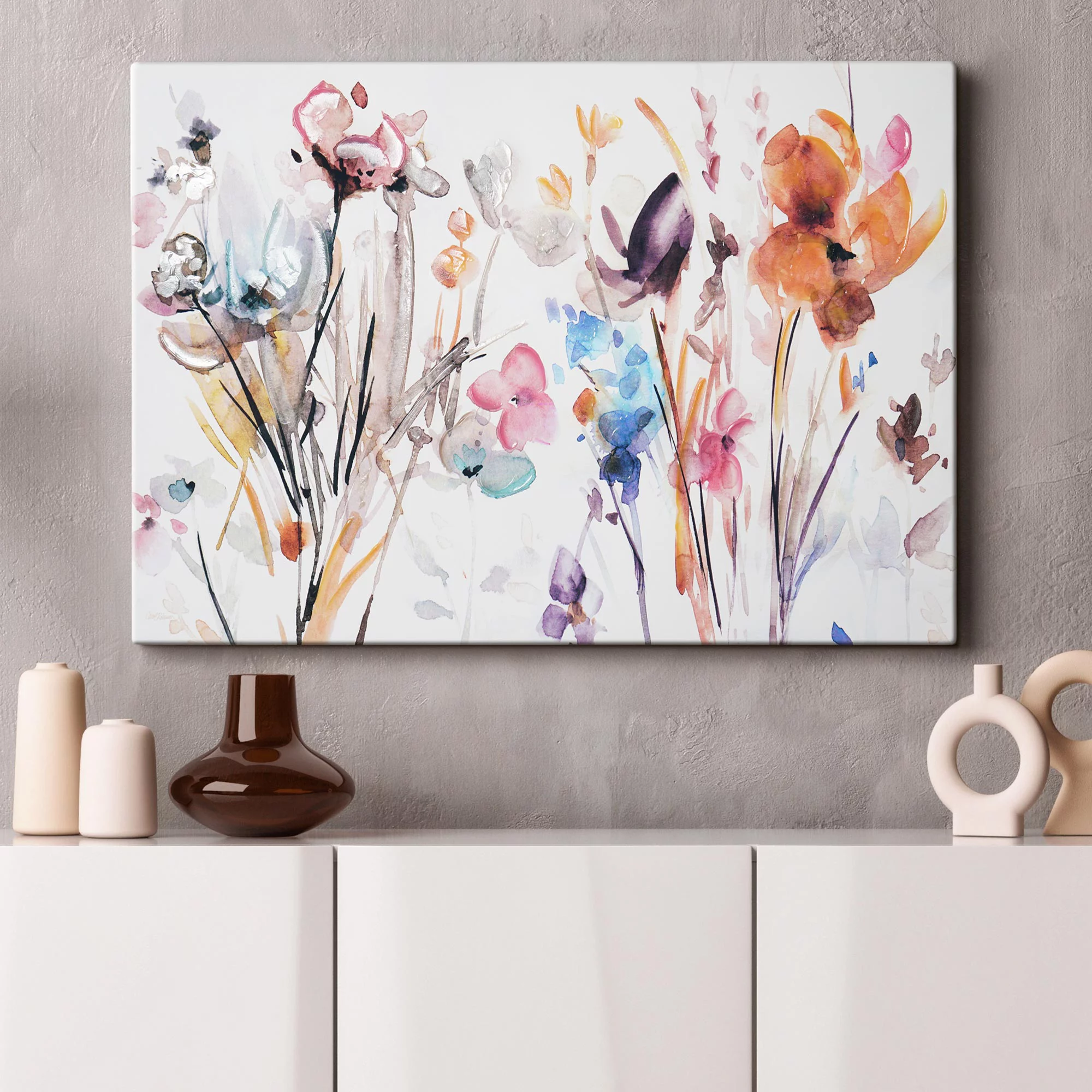 American Art Decor Watercolor Plum & Earth Flowers Floral Botanical Embellished Textured Impasto Canvas Wall Art Painting Print for Living Room, Bedroom, Kitchen, Home Office, & Dining Room - 24