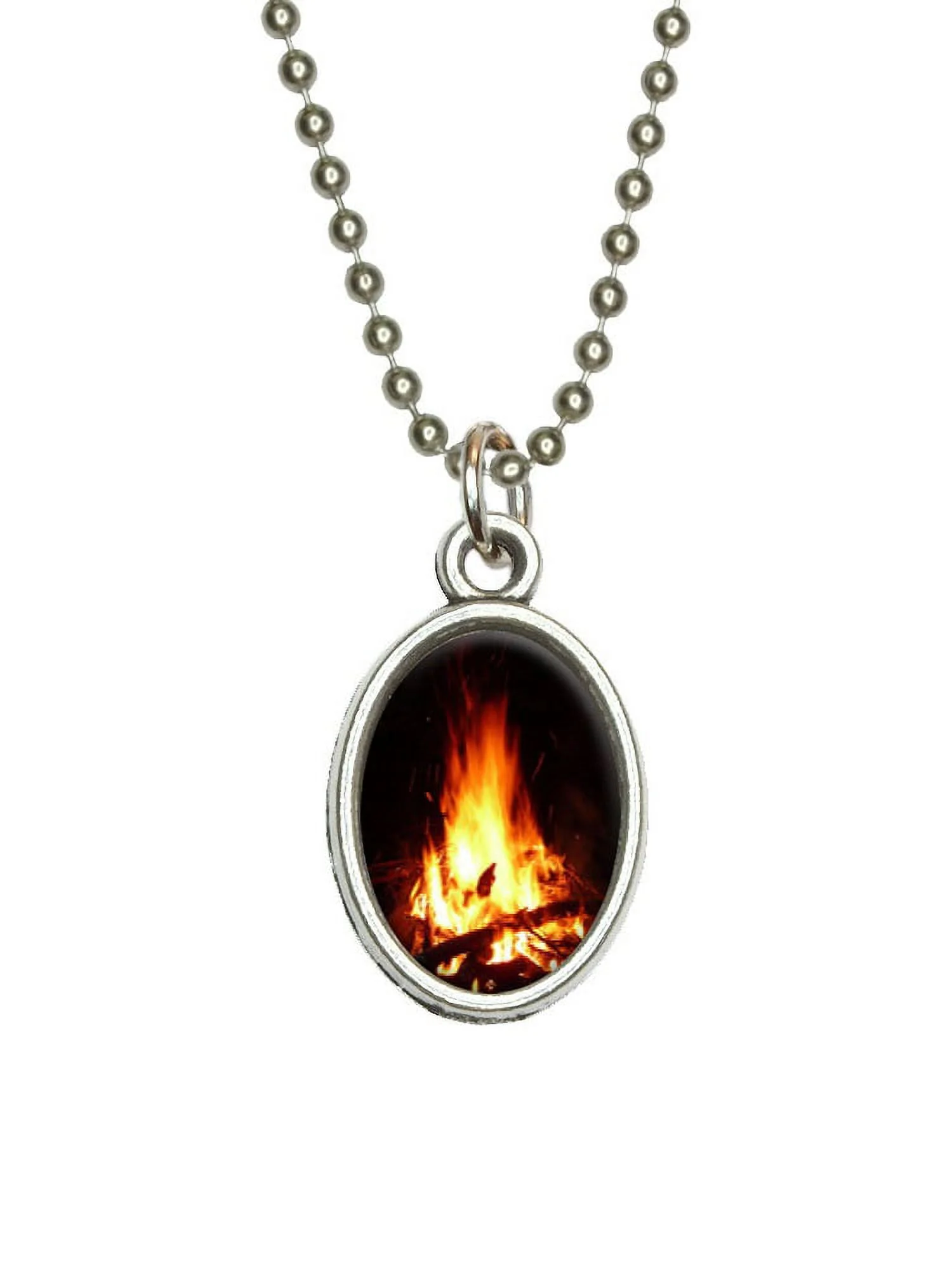 Campfire - Camp Camping Fire Pit Logs Flames Oval Charm Pendant