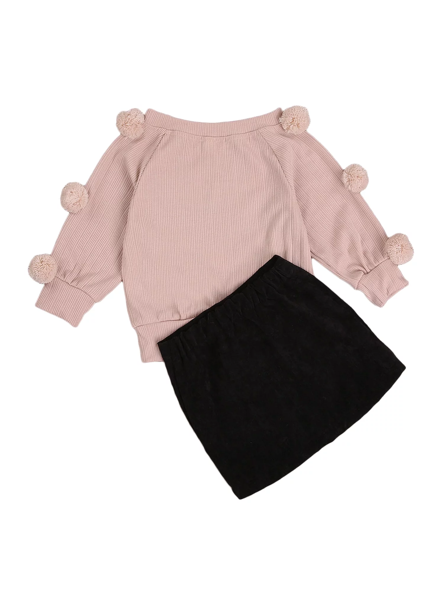 TOPGOD 2Pcs Toddler Baby Girls Long Sleeve Ball Knit Sweater Top Button Pencil A-Line Skirt Set Fall Winter Clothes