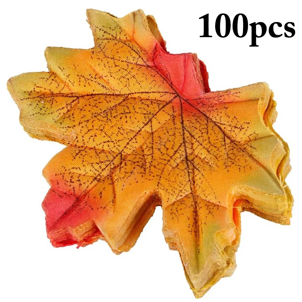 100PCS Artificial Maple Leaves Decorative Fall Maple Leaves Fake Leaves
