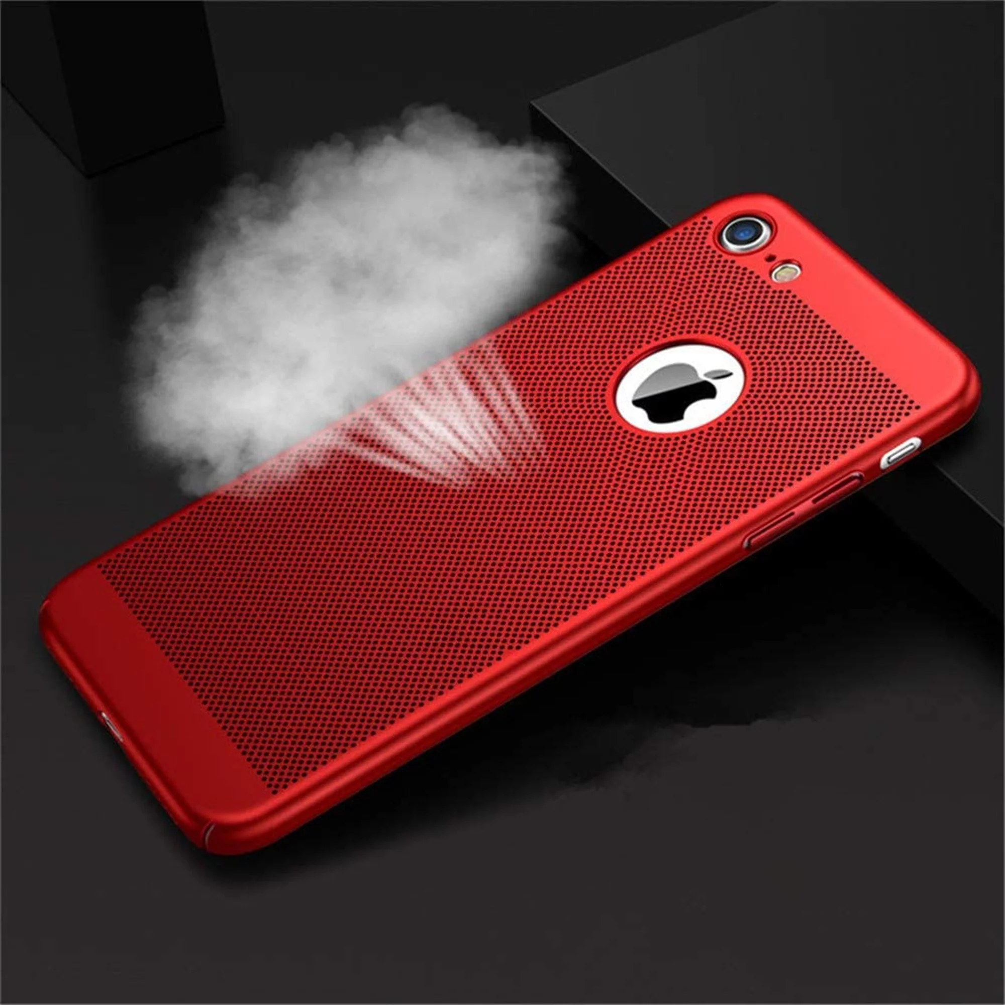 Heat Dissipation iPhone 8 Case (Red) Breathable Cooling Hollow Cellular Hole Full Camera Lens Protection Ultra Slim Cover