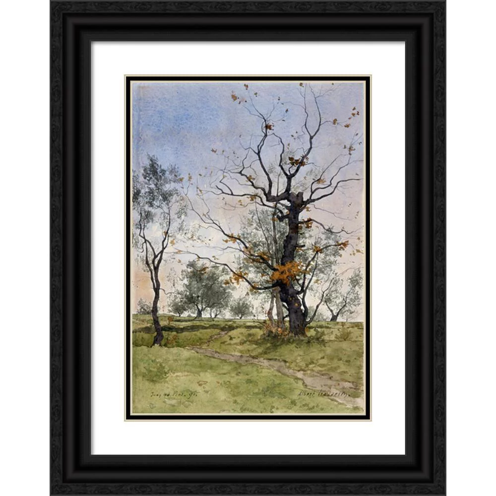 Albert Gosselin 18x24 Black Ornate Framed Double Matted Museum Art Print Titled: Oak and Olive Trees in Juan-Les-Pins (1890)