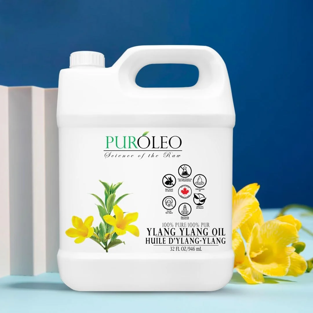 PUROLEO Ylang Ylang Essential Oil 32 Fl Oz/946 ML (Packed In Canada) 100% Pure Aromatherapy Oil for Diffuser, Massage & More