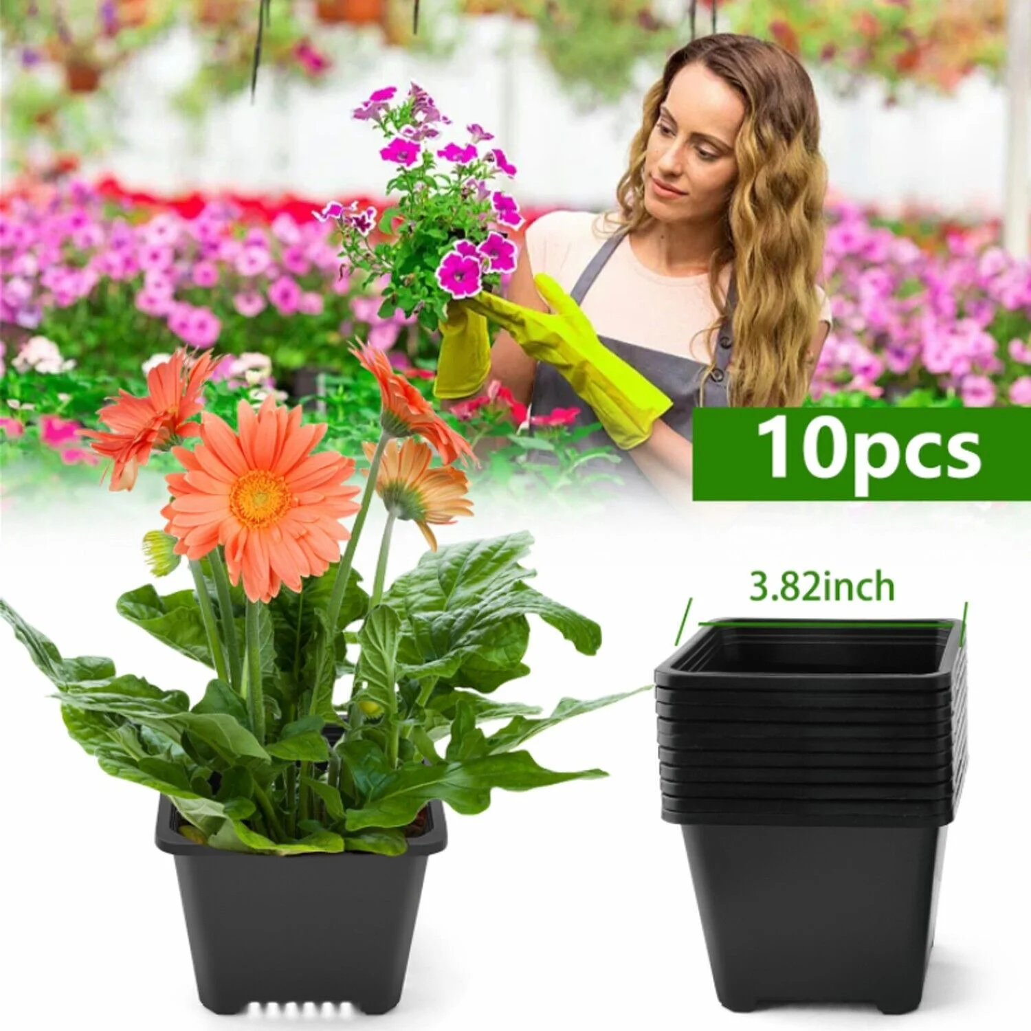 10pcs Black Square Plastic Seedling Pots Seed Pots Flower Pots Transplant Pots