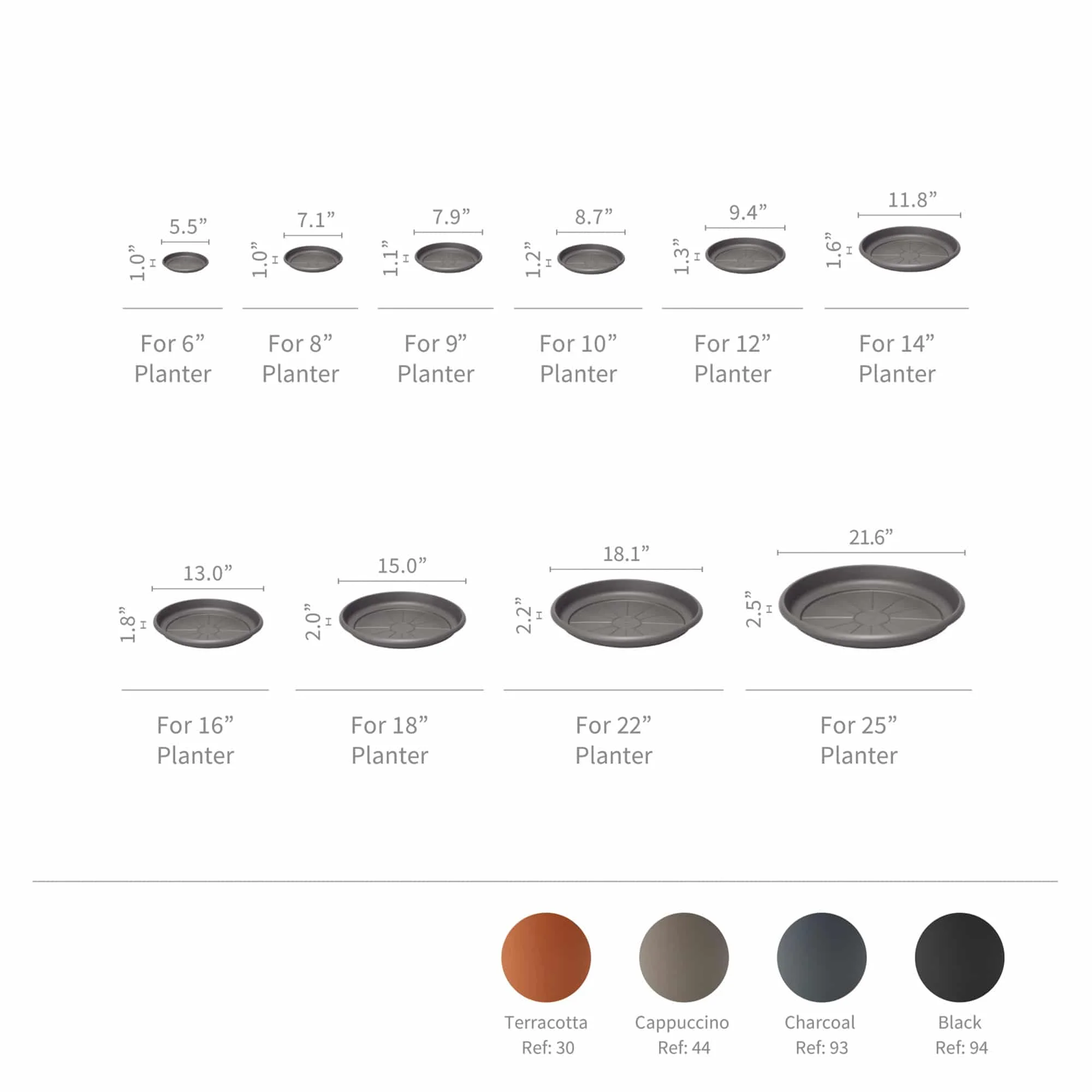 Crescent Garden In/Outdoor Emma Round Plastic Flower Pot Charcoal Colored Saucer, 15 Inches