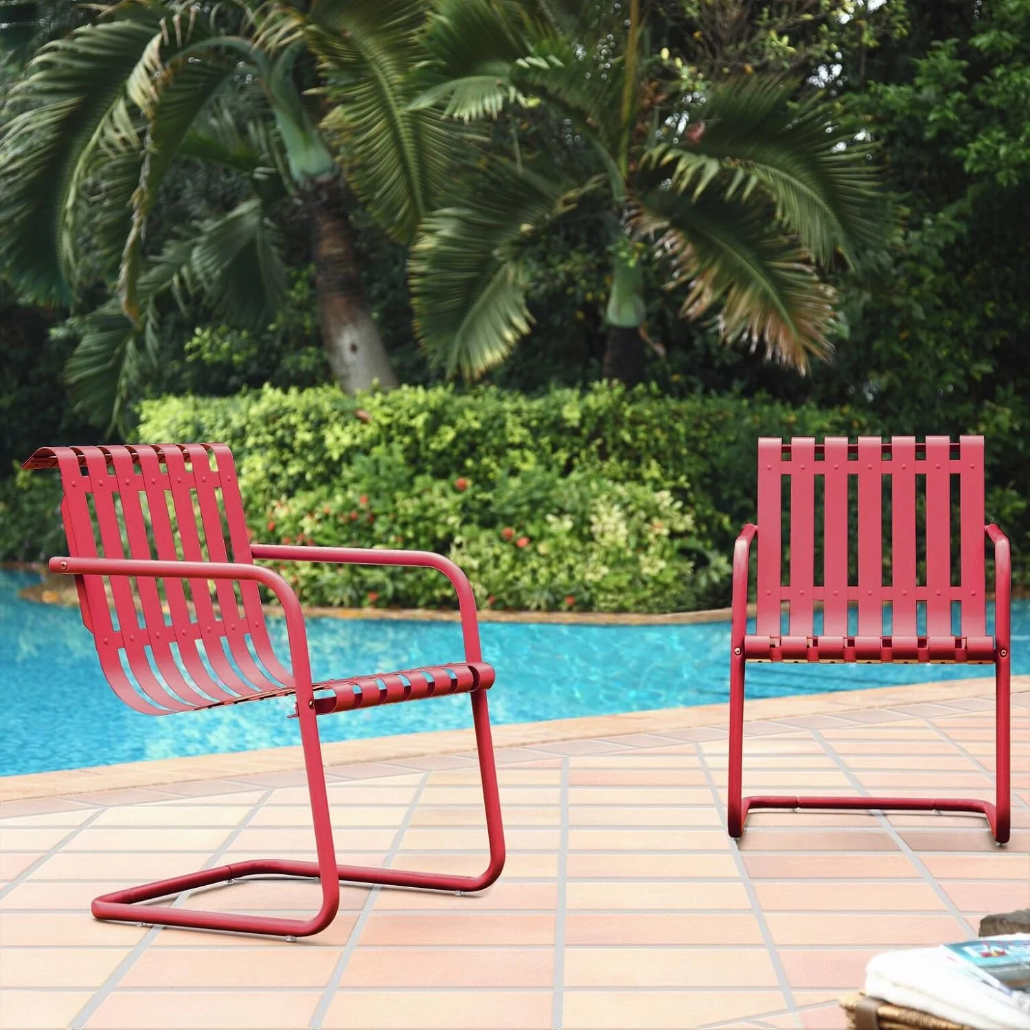 Gracie Metal Outdoor Spring Chair - Coral Red (Set Of 2)