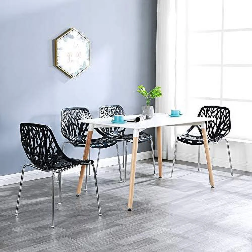 CGFHYP Modern Black Dining Chairs Set of 4  Stackable Plastic Chair for Dining Room  Living Room  Waiting Room 4 Chrome Metal Legs  350lbs Capacity 21.3\u201DL x 21.3\u201DW x 33.5" H