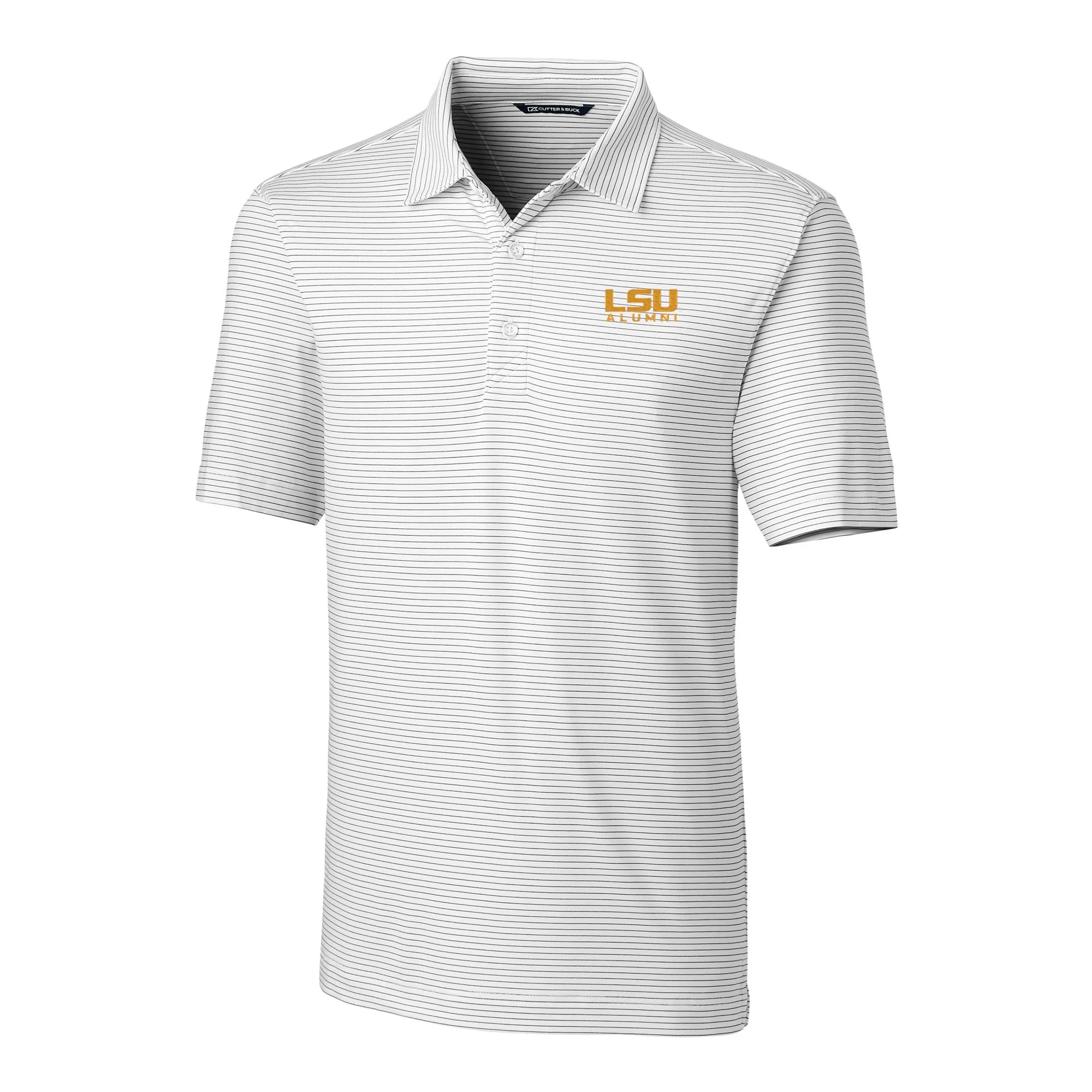 Men's Cutter & Buck  White LSU Tigers Alumni Logo Forge Pencil Stripe Stretch DryTec Polo