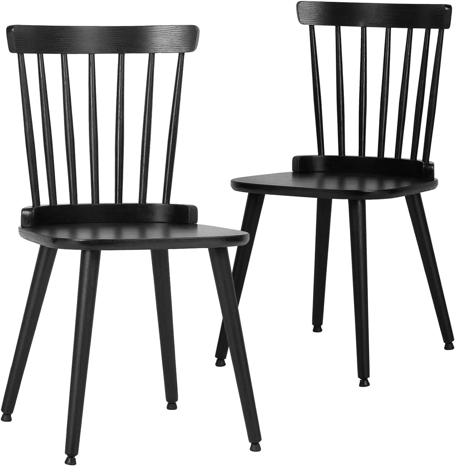 Black Windsor Chairs Set of 2, Farmhouse Spindle Back Wood Dining Chairs with Widen Seat, Modern Mid-Century Country Style, Solid Wooden Kitchen Side Chairs for Living Room Restaurant