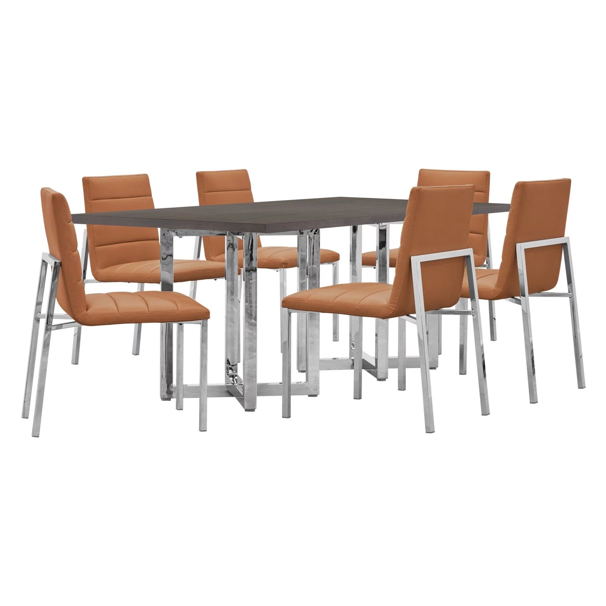 Modus Amalfi 7PC Rectangle Wood Table & 6 Metal Back Chair in Cognac