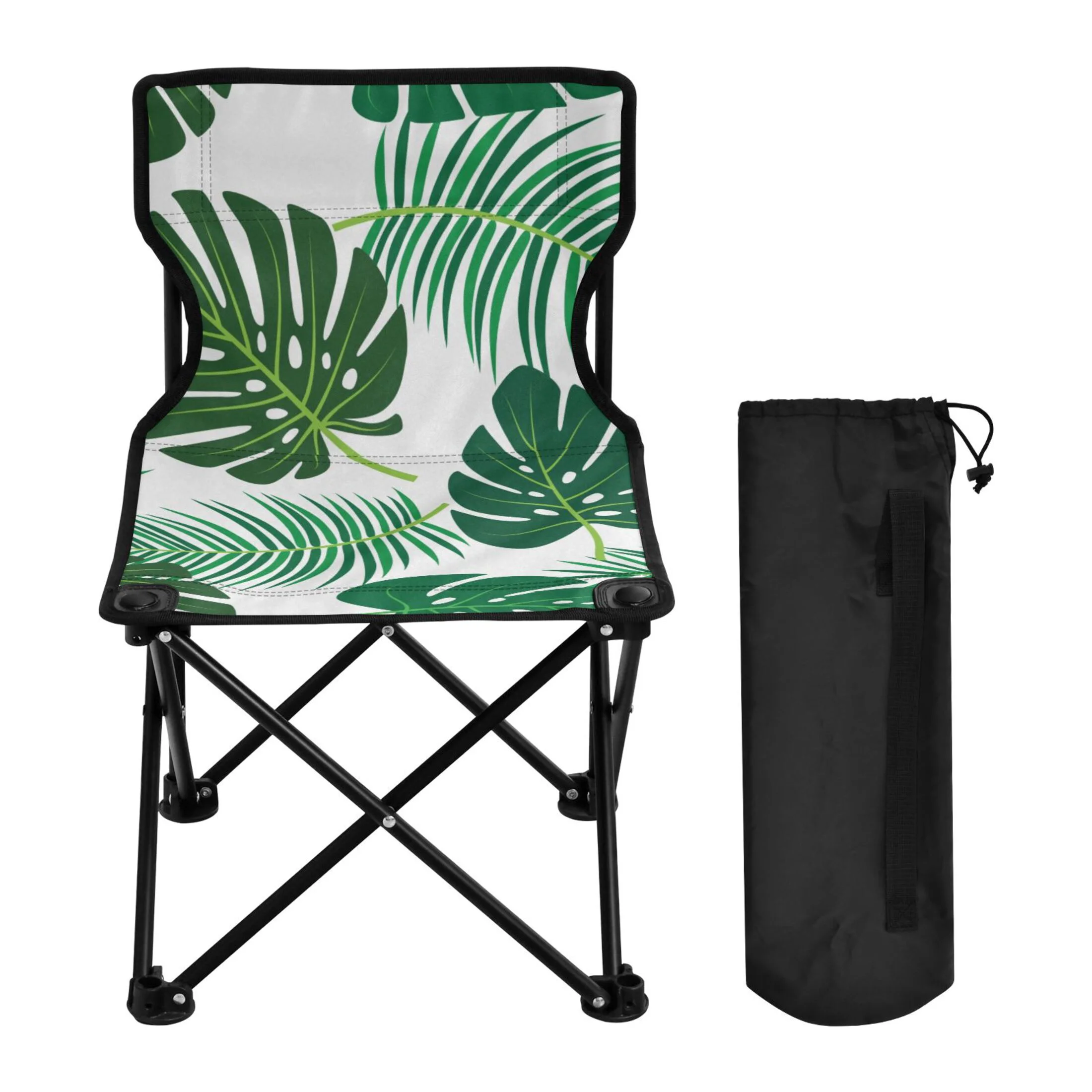 Palm Leaves Portable Camping Chair Outdoor Folding Beach Chair Fishing Chair Lawn Chair with Carry Bag Support to 220LBS