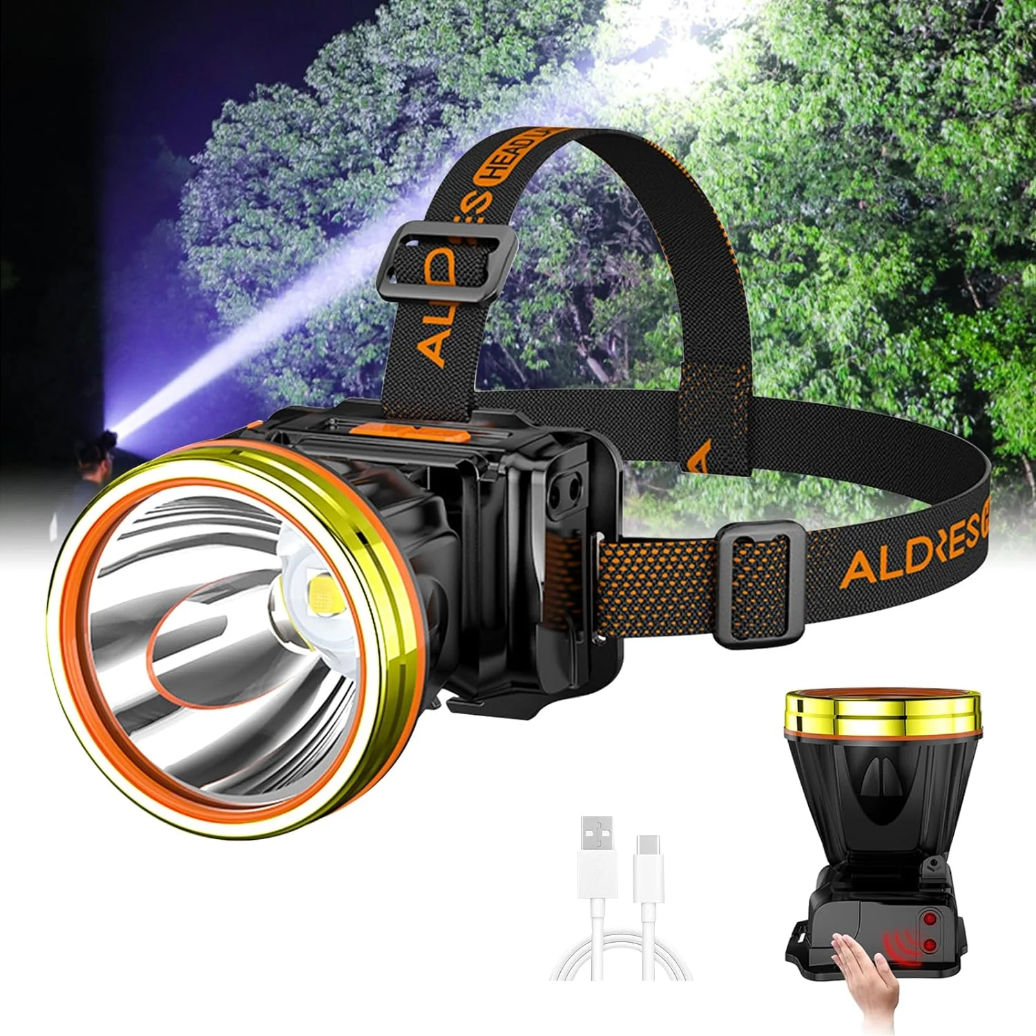 TOPRATED High Power LED Headlamp Super Bright Adult Motion Sensor Headlight Waterproof Rechargeable Outdoor Hunting lamp for Fishing Camping Hiking
